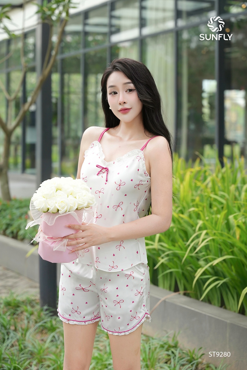Đồ bộ mặc nhà nữ lụa latin áo 2 dây quần sooc ST9280
