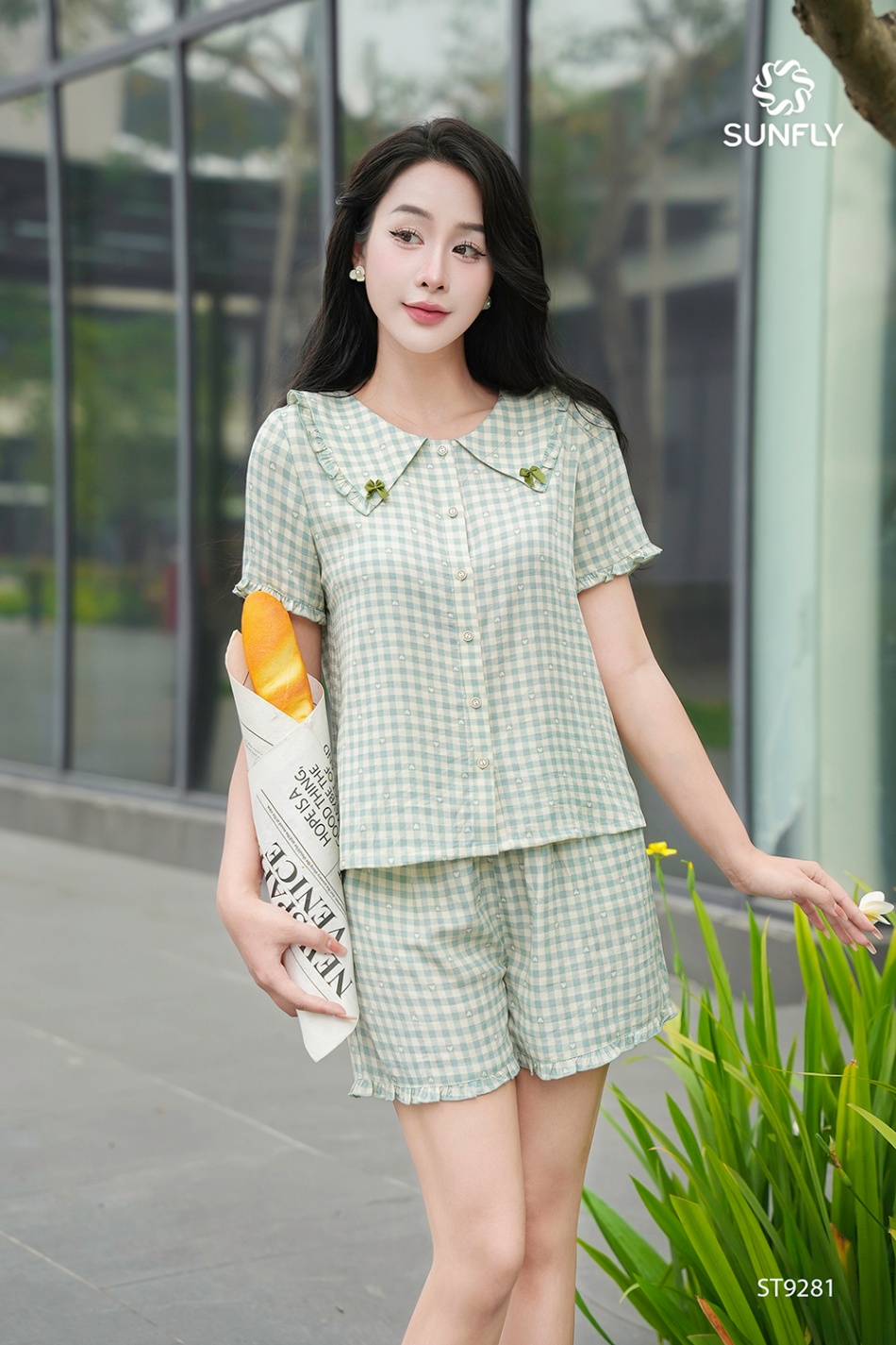 Bộ pijama nữ thô đũi áo cộc quần sooc ST9281