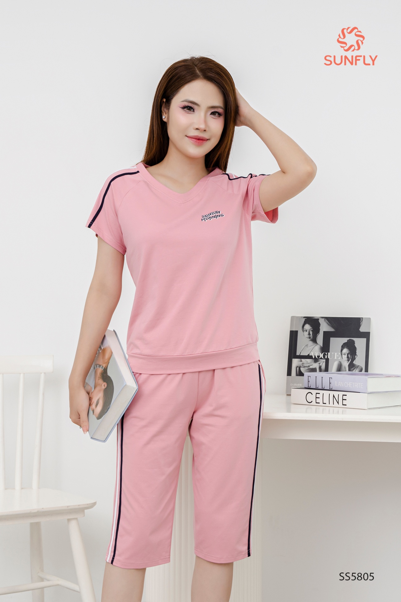 Bộ thể thao nữ cotton compact áo cộc quần ngố SS5805