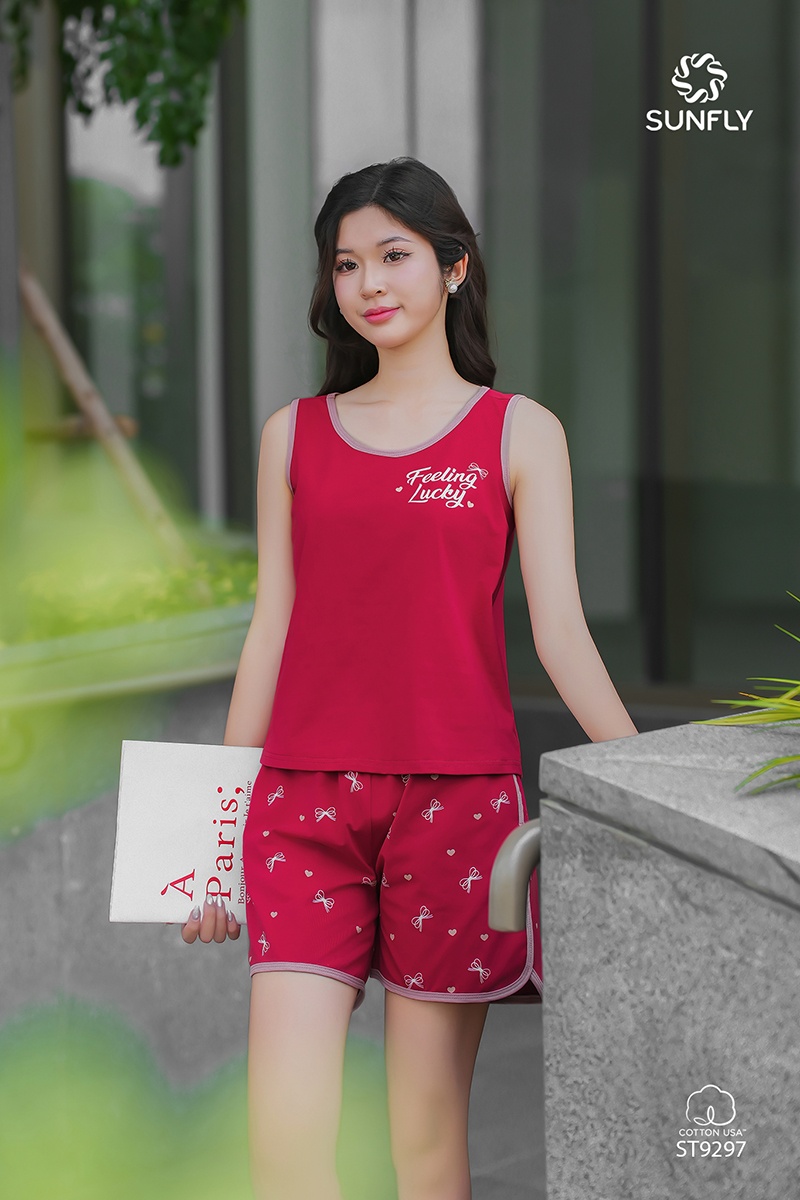 Đồ bộ mặc nhà nữ cotton USA áo sát nách quần sooc ST9297