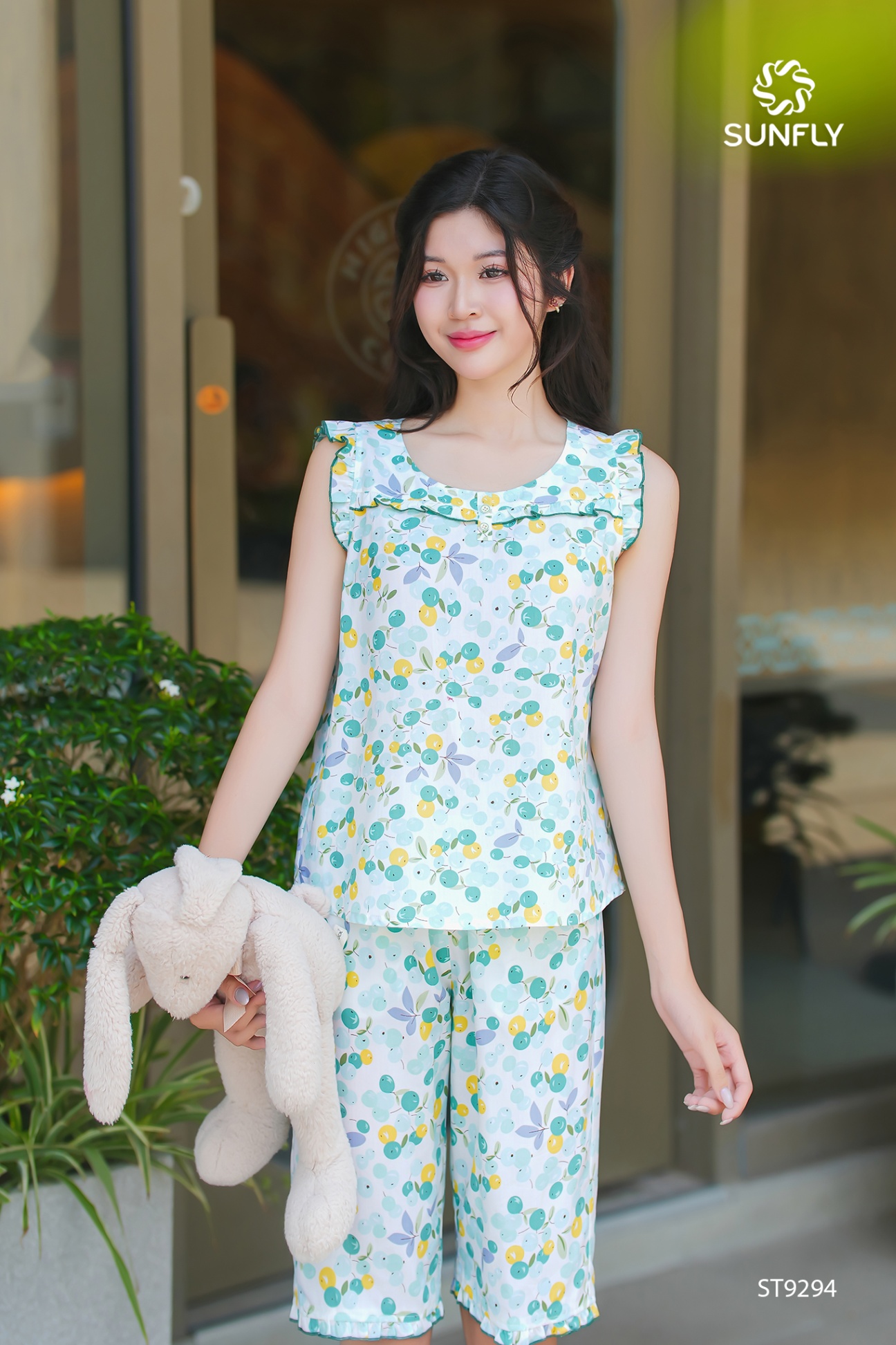 Đồ bộ mặc nhà nữ lanh ht áo sát nách quần trên gối ST9294