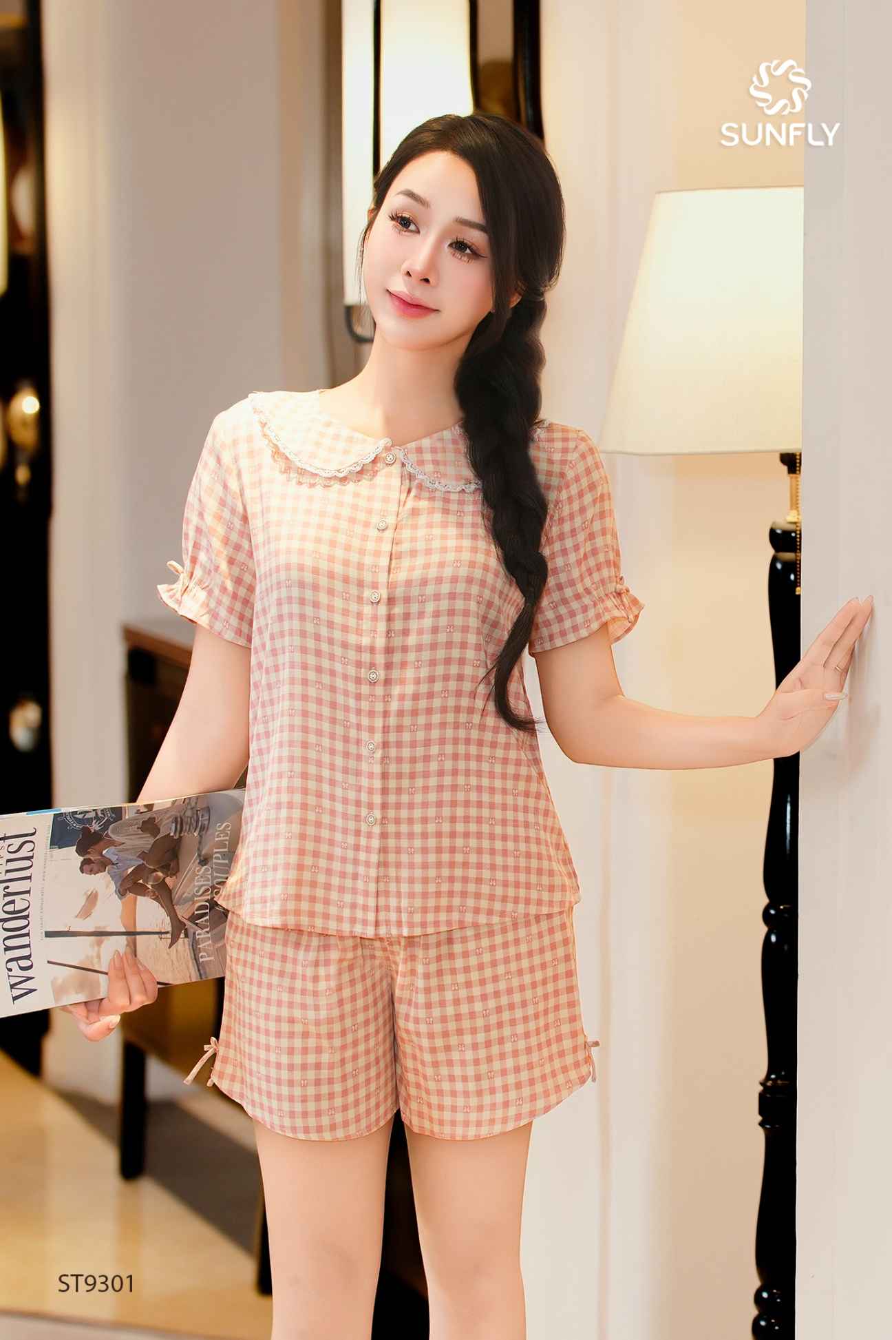 Bộ pijama nữ thô đũi áo cộc quần sooc ST9301