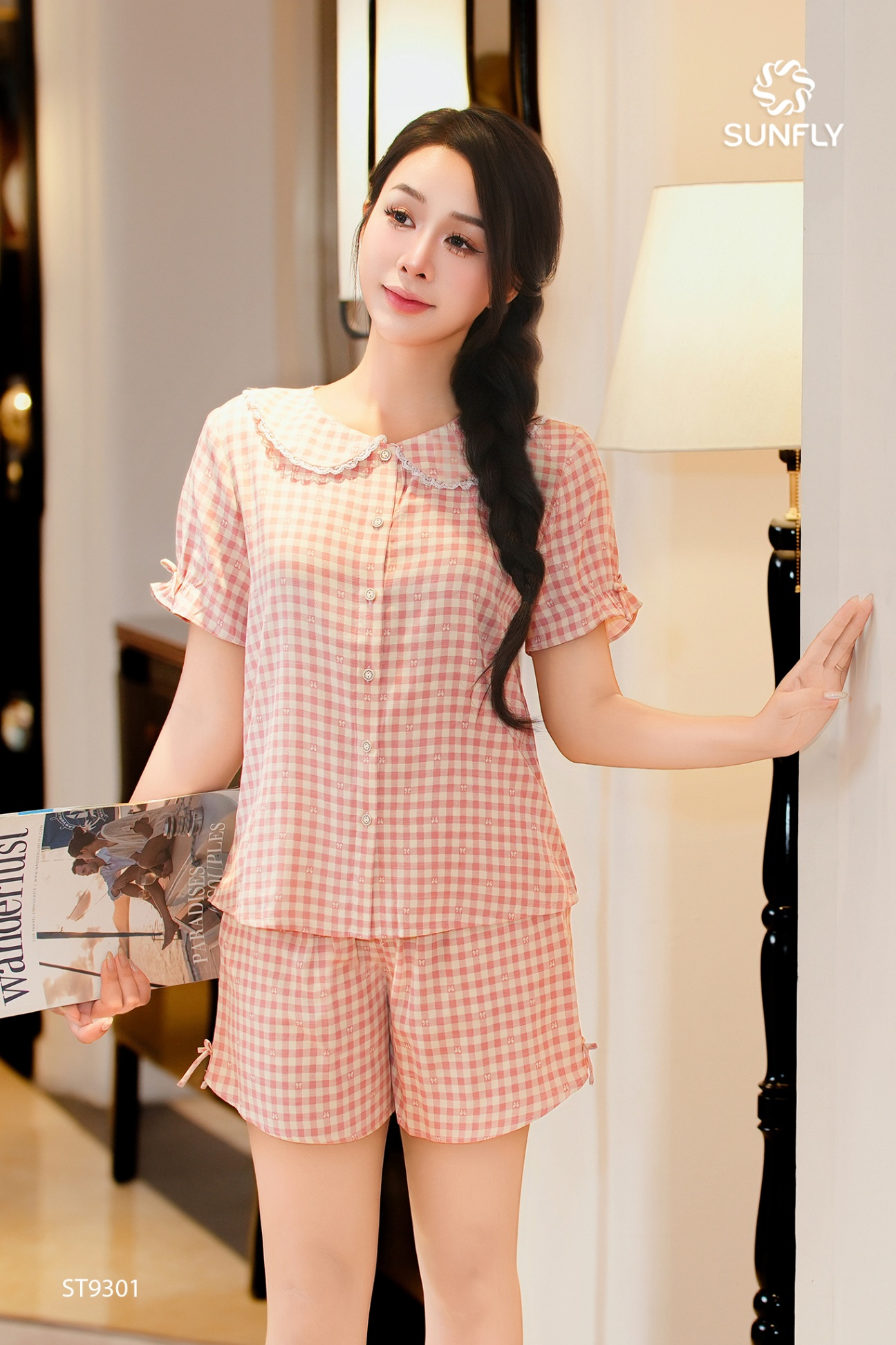 Bộ pijama nữ thô đũi áo cộc quần sooc ST9301