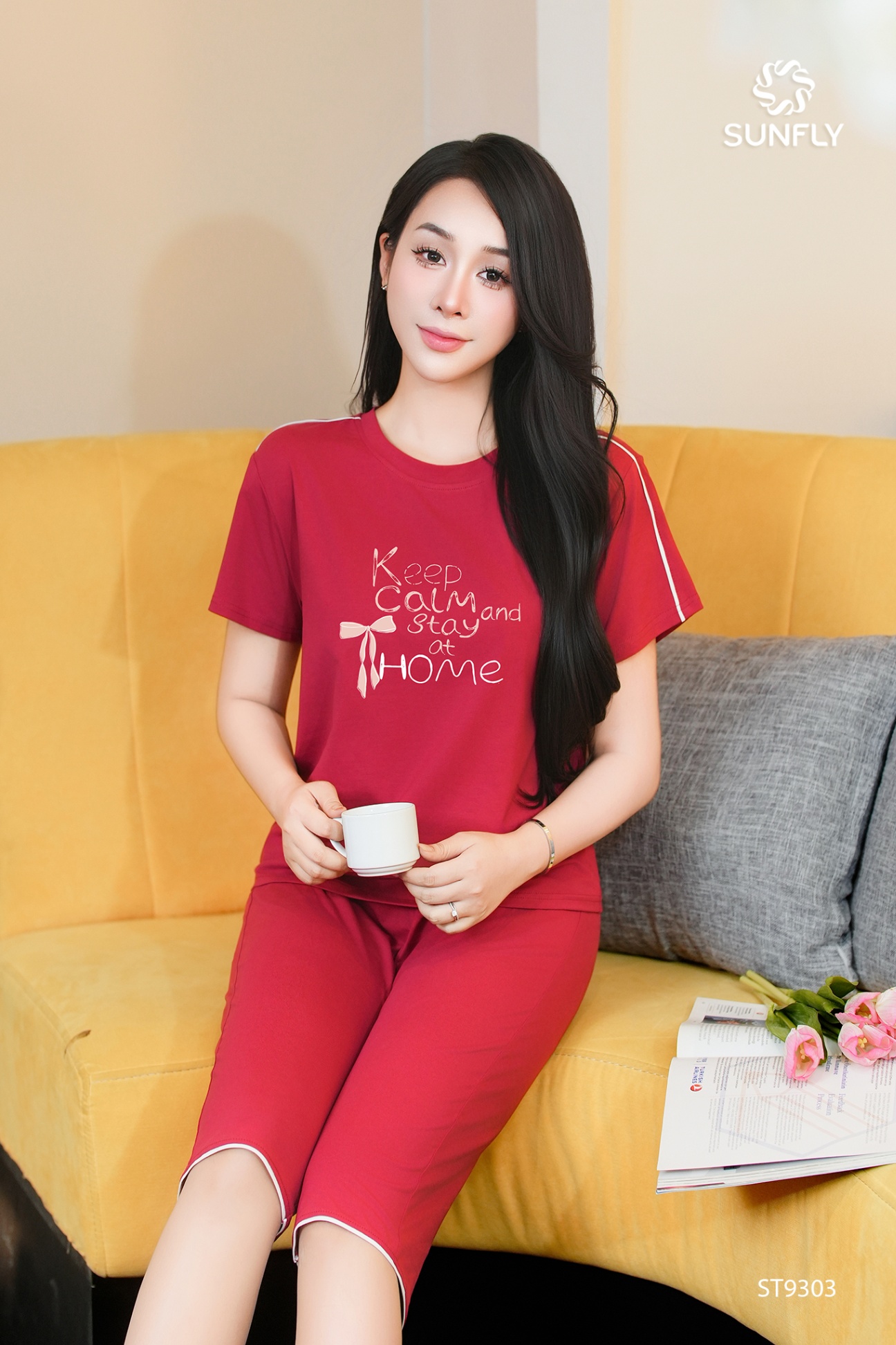 Đồ bộ mặc nhà nữ cotton compact áo cộc quần ngố ST9303
