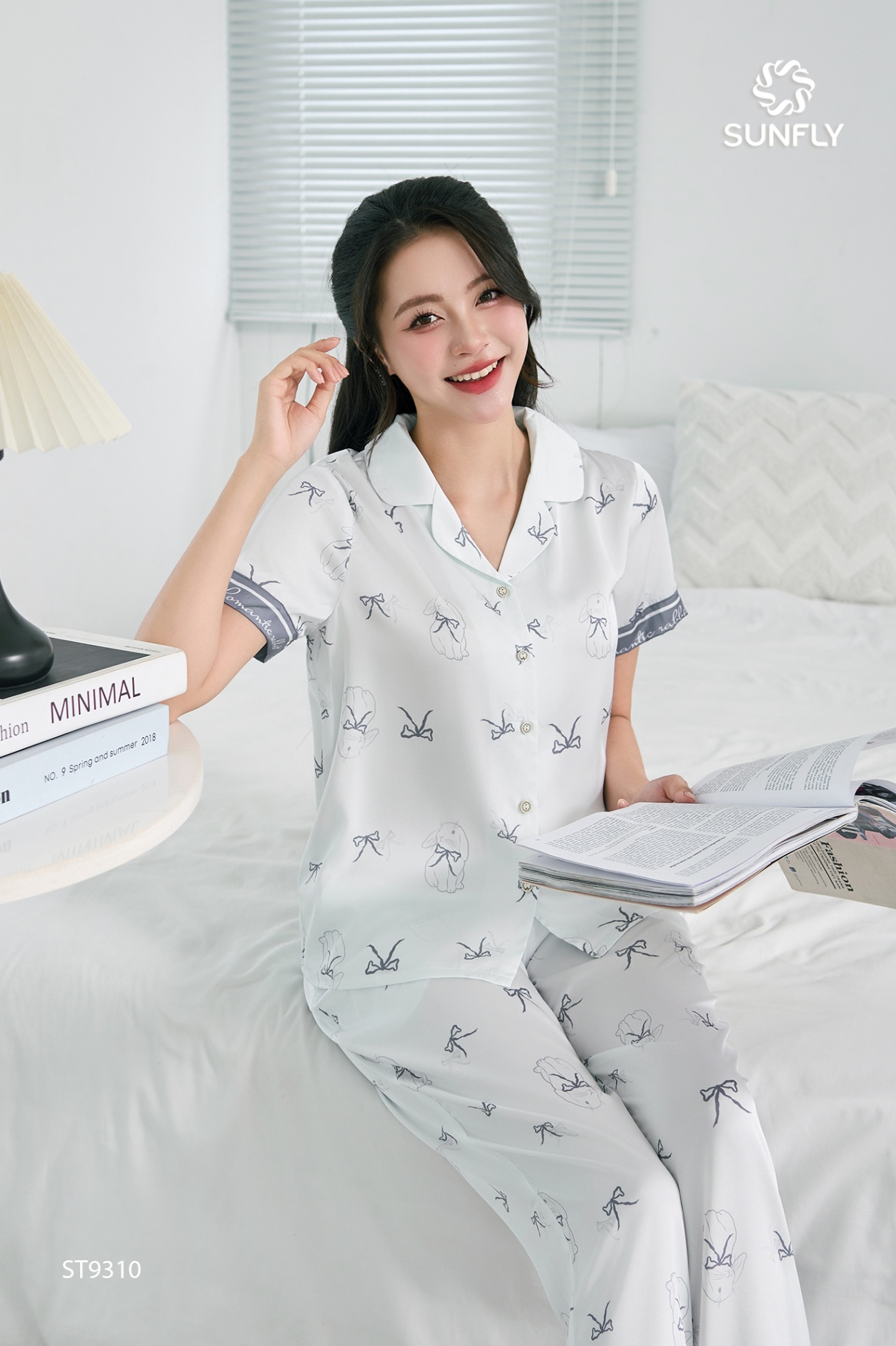 Bộ pijama nữ lụa latin áo cộc quần dài ST9310