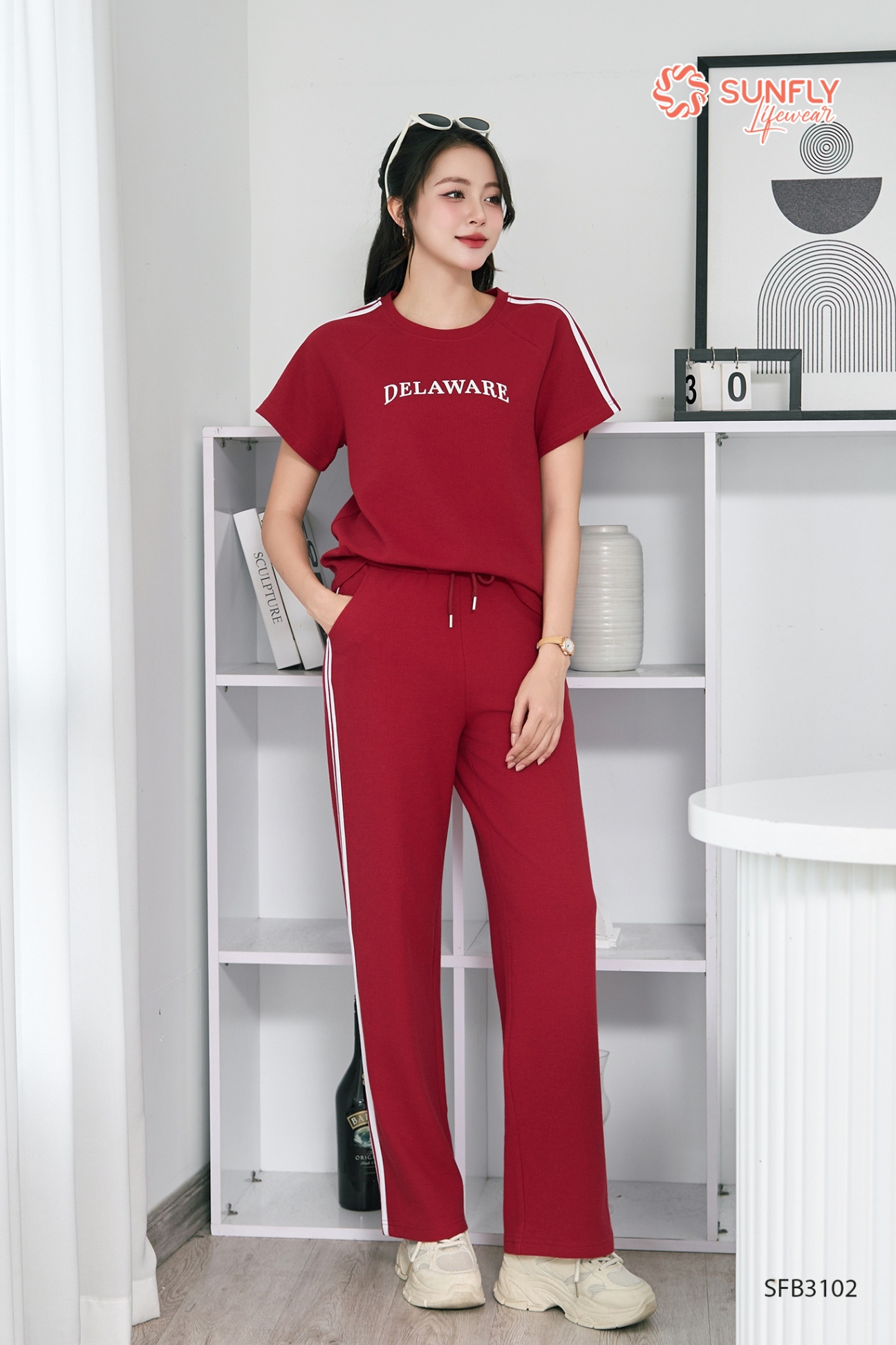 Set đồ nữ cotton gân áo cộc quần dài SFB3102