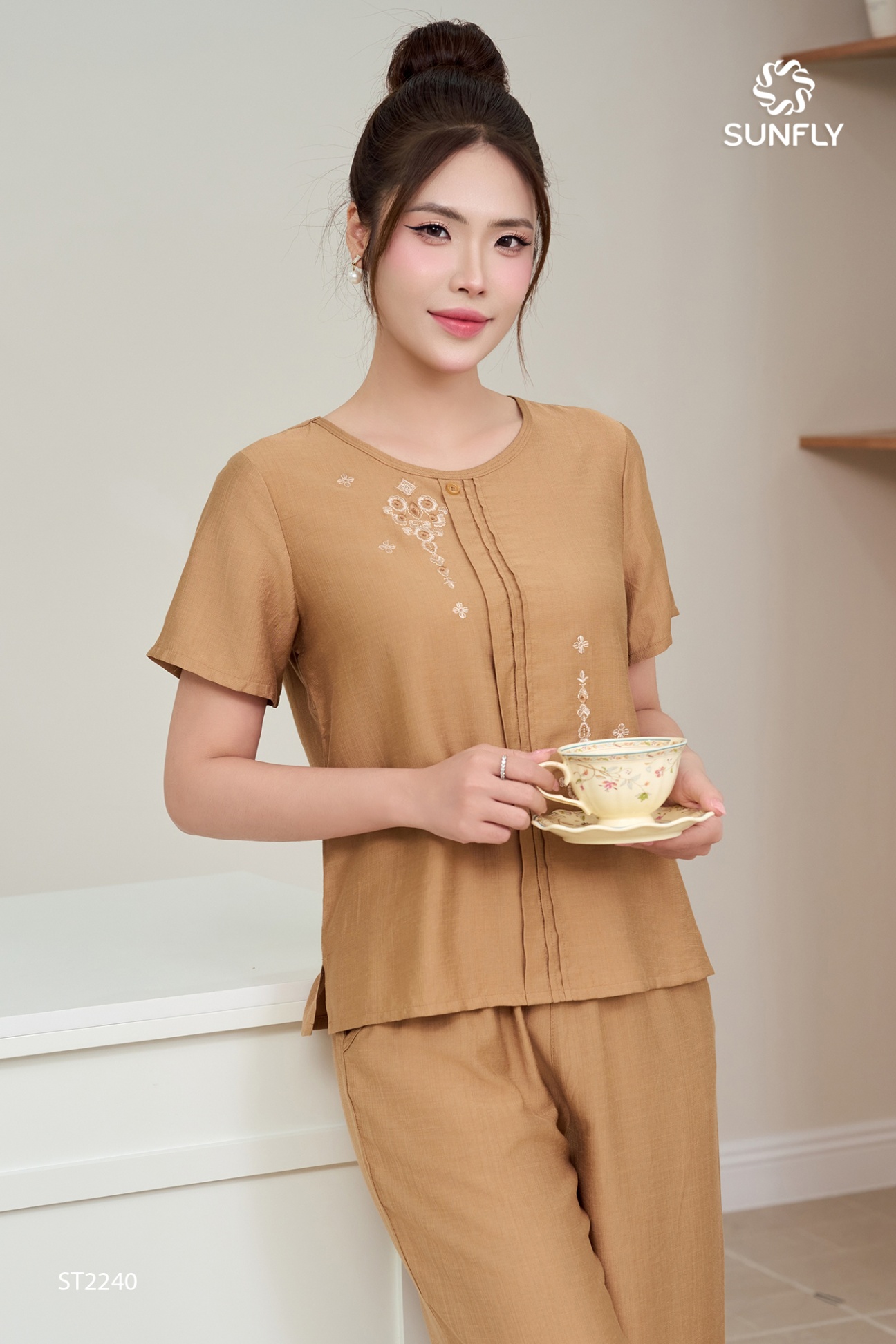 Đồ bộ mặc nhà nữ linen áo cộc quần dài SP2240