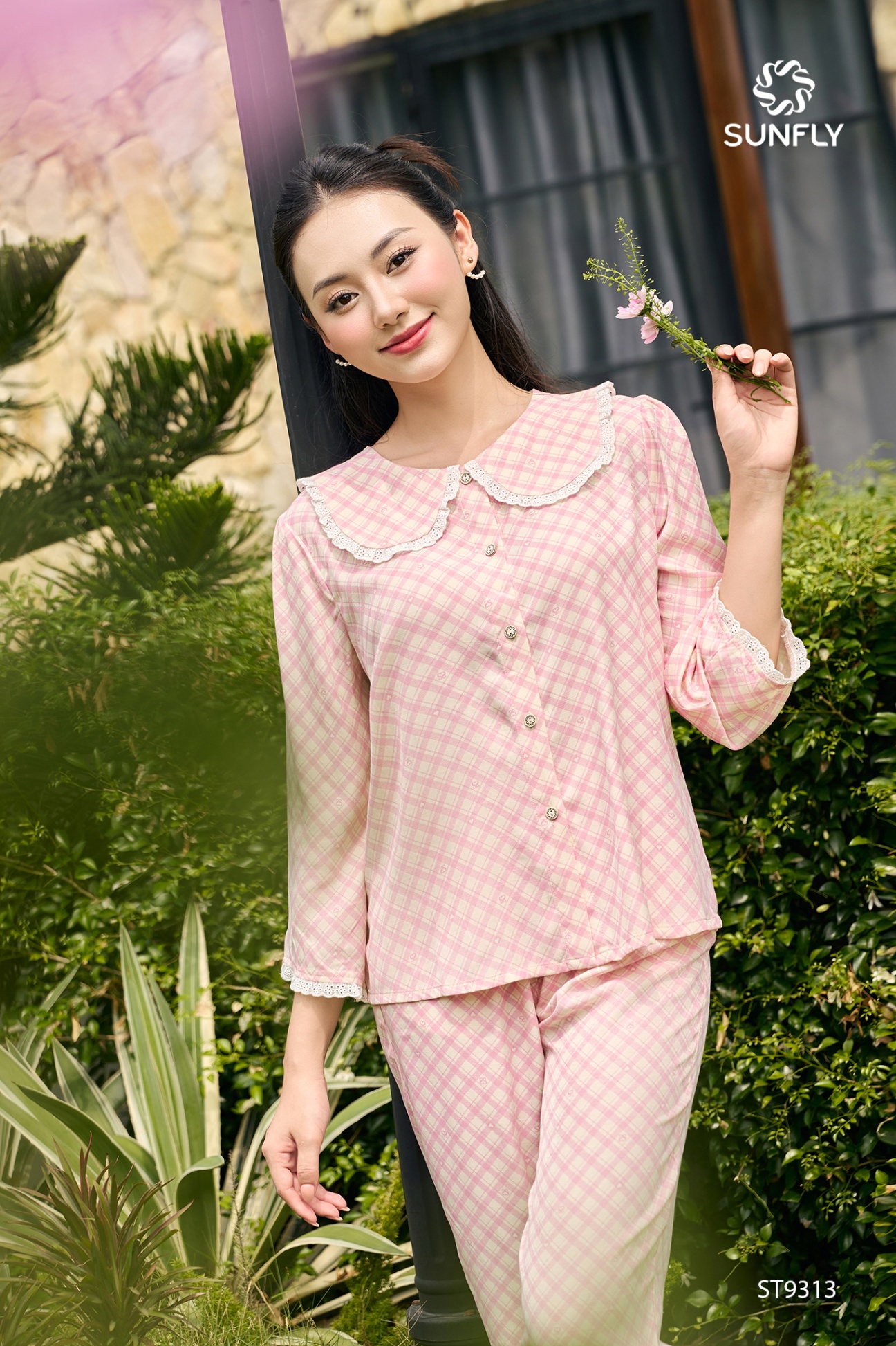Bộ pijama nữ thô đũi áo tay lỡ quần dài ST9313