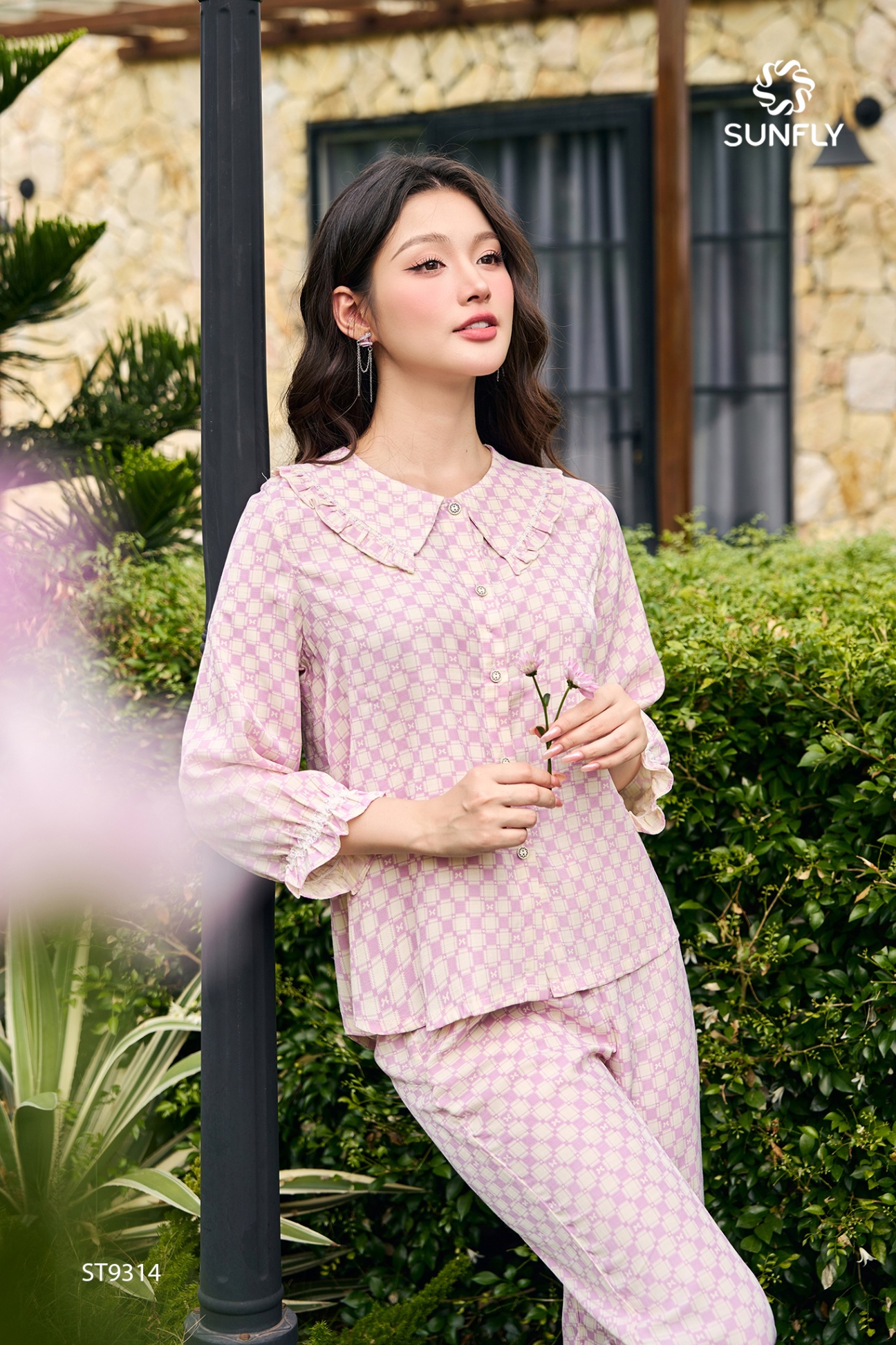 Bộ pijama nữ thô đũi áo tay lỡ quần dài ST9314