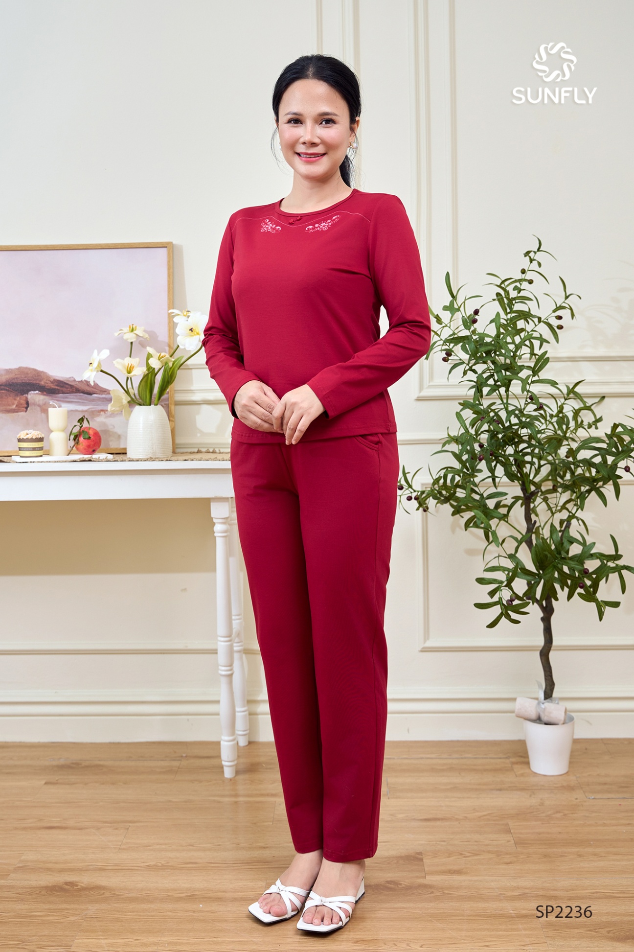 Đồ bộ mặc nhà nữ cotton compact áo dài quần dài SP2236