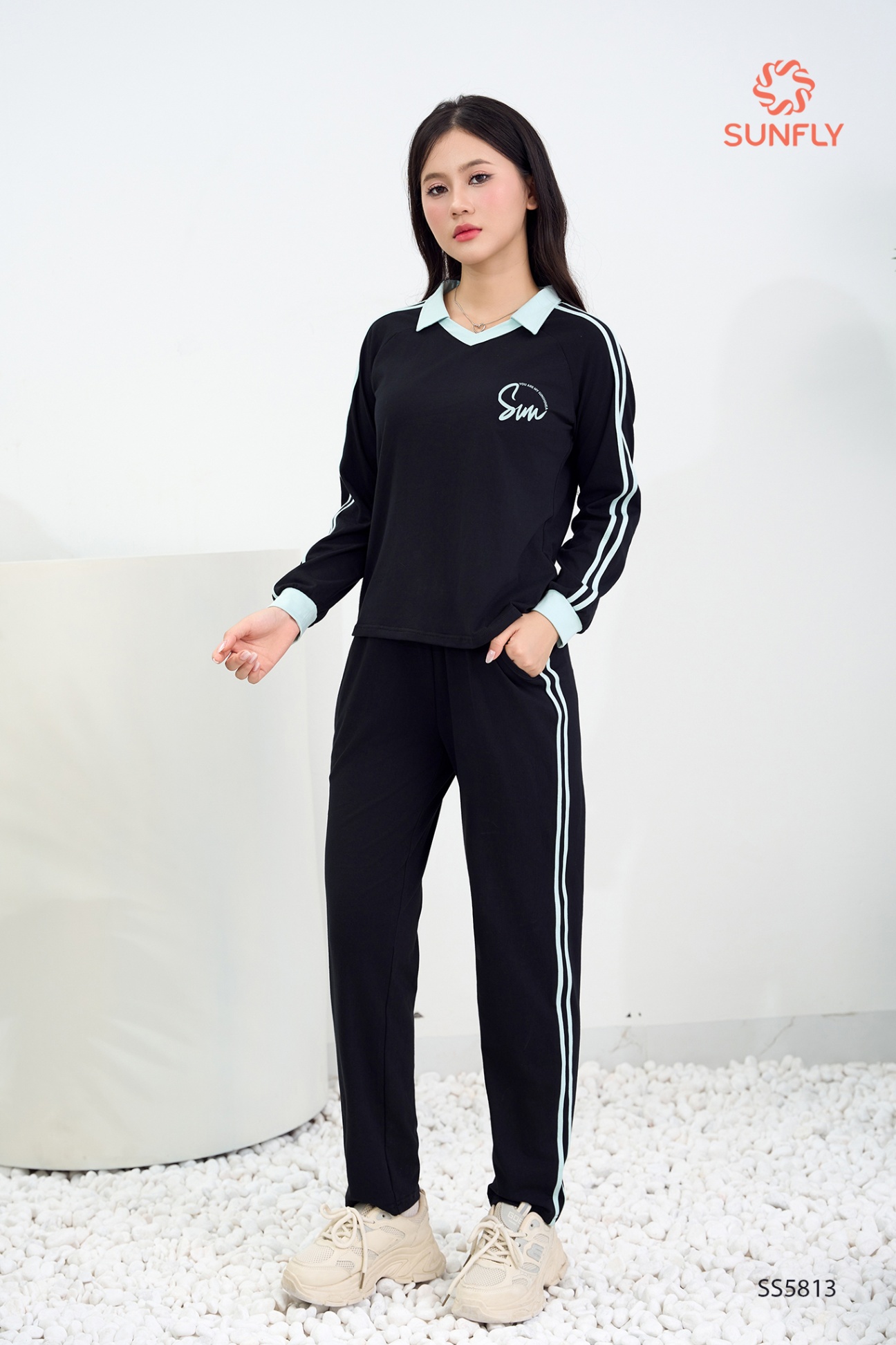 Bộ thể thao nữ cotton compact áo dài quần dài SS5813