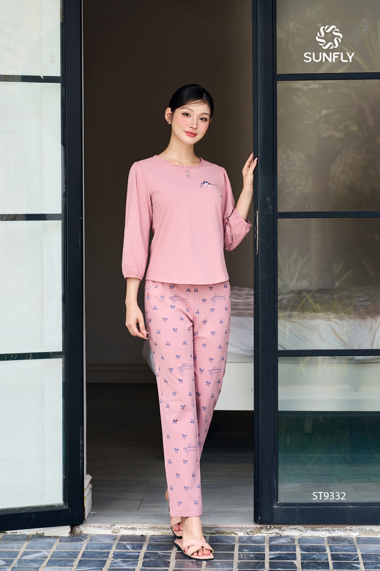 Đồ bộ mặc nhà nữ cotton áo tay lỡ quần dài ST9332