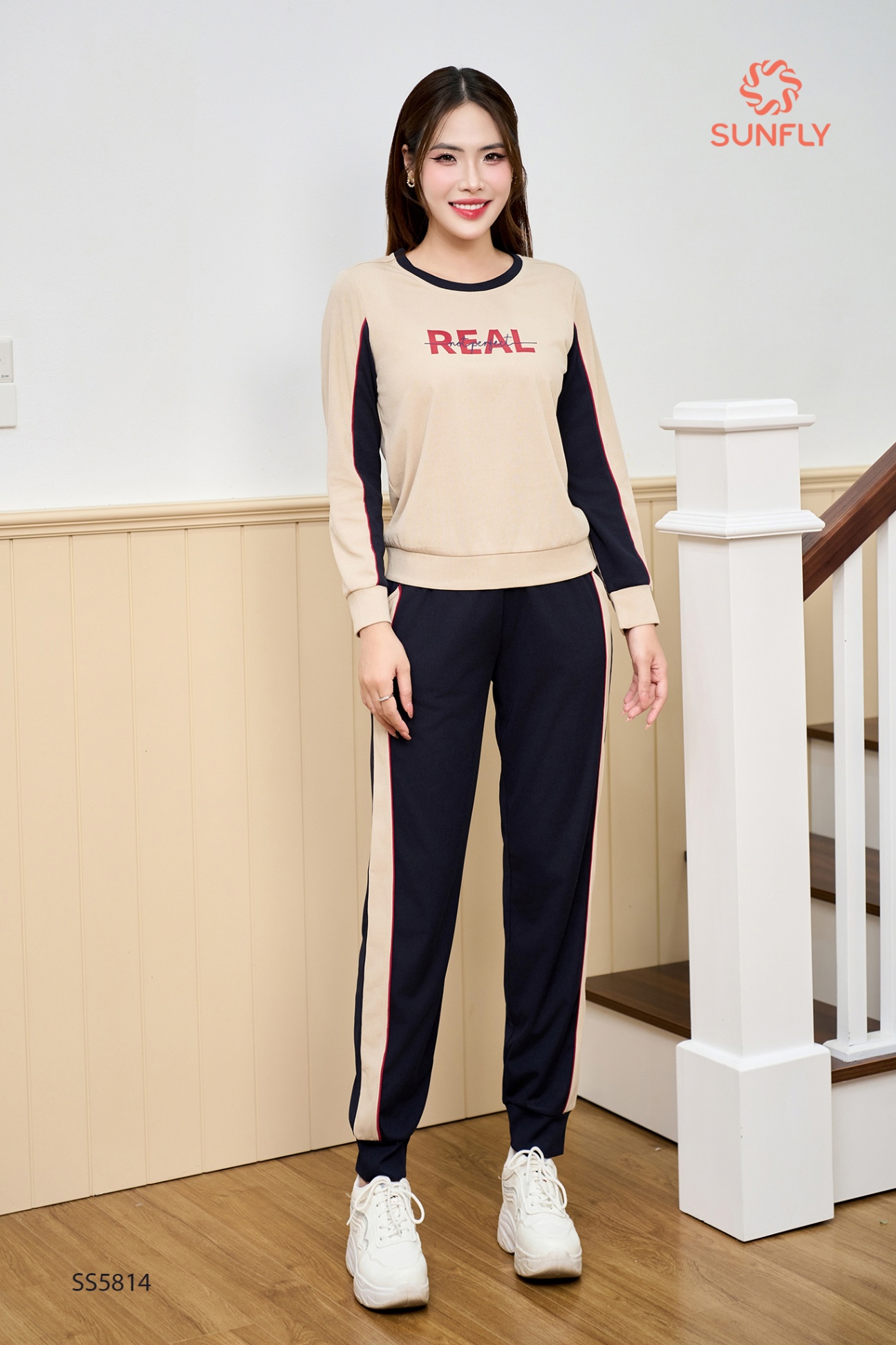 Bộ thể thao nữ poly gân áo dài quần dài SS5814