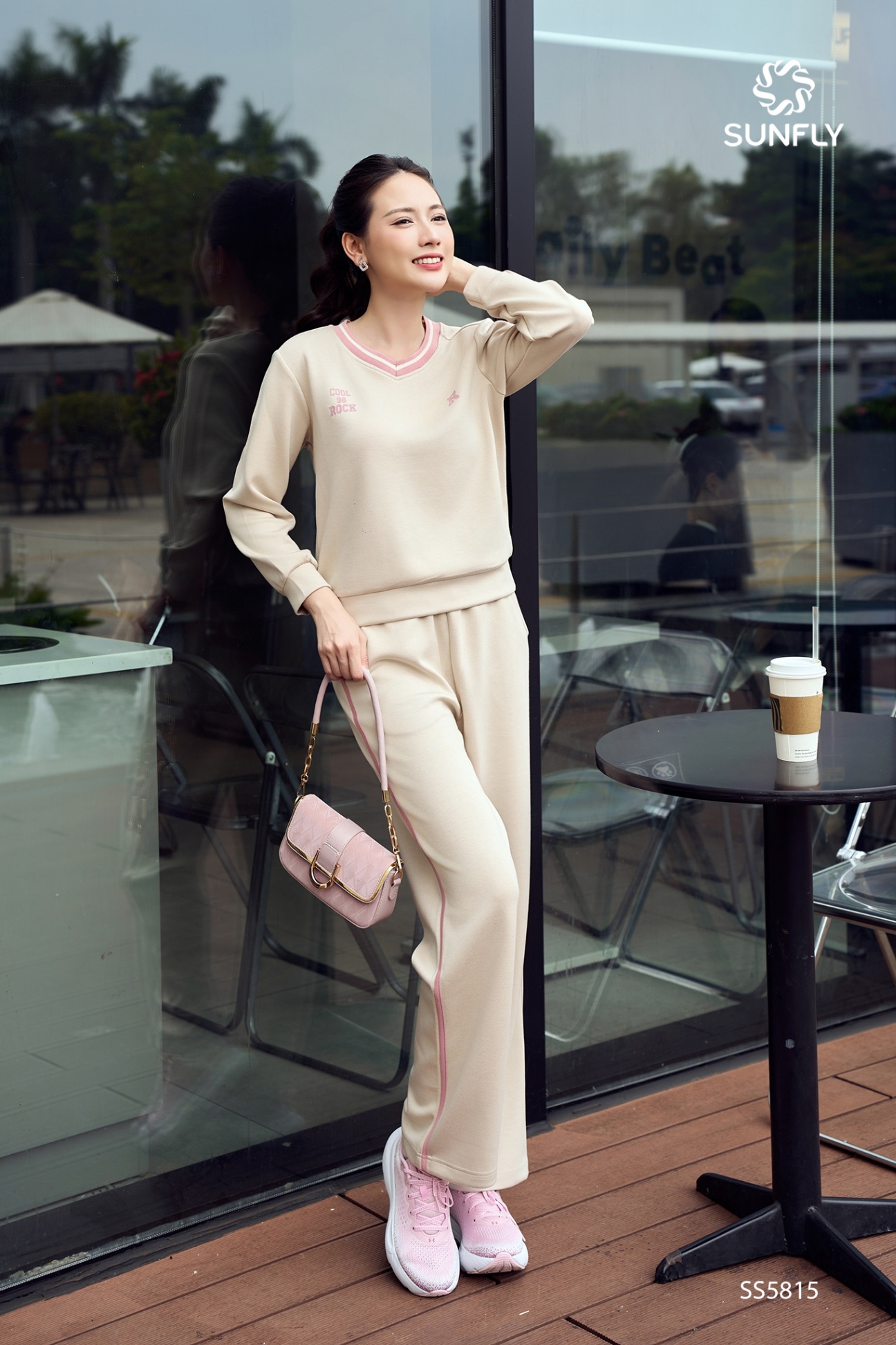 Đồ bộ mặc nhà nữ ponte áo dài tay cổ bo quần dài SS5815