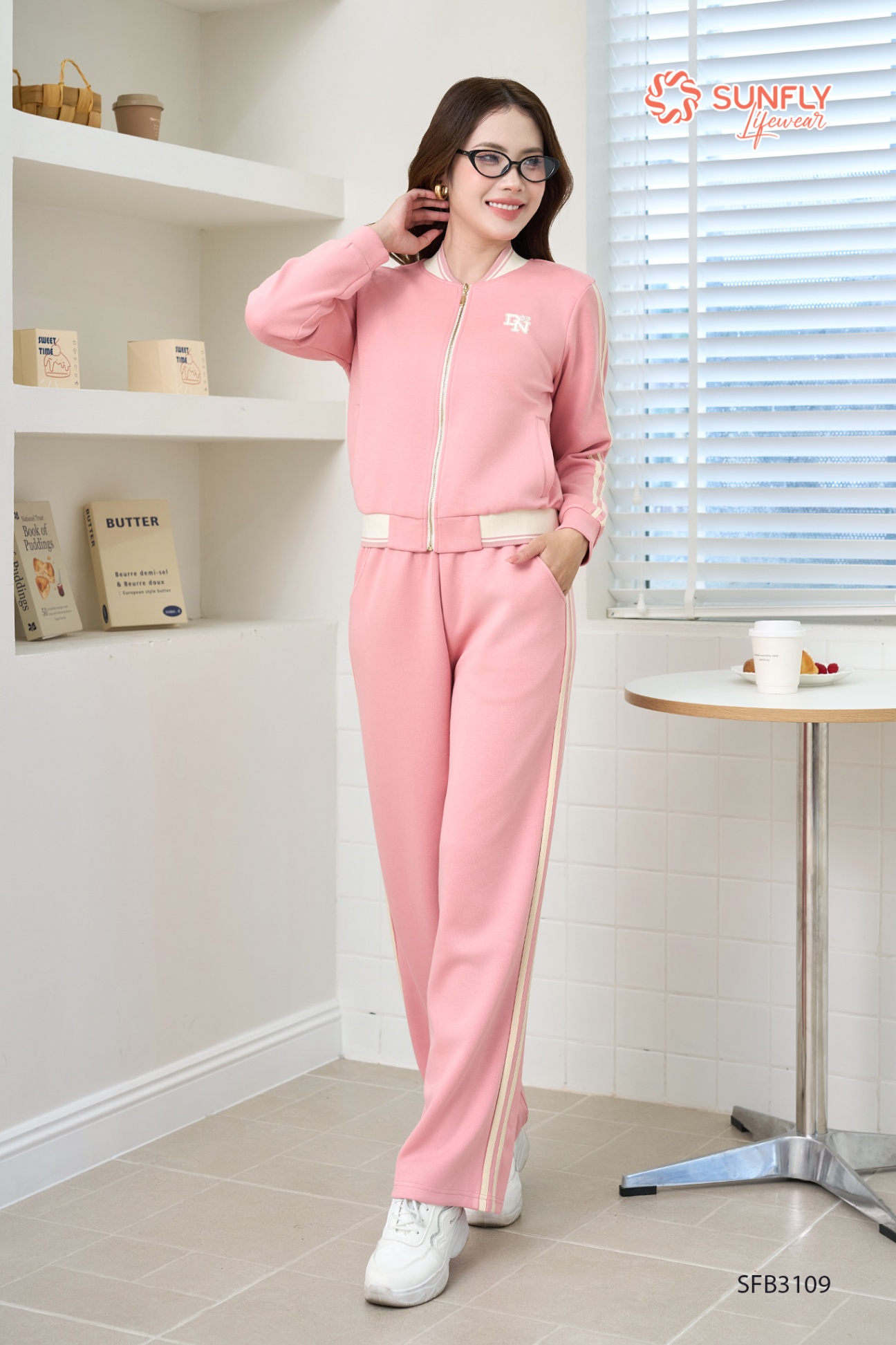 Set 3 ponte áo dây - áo khoác - quần suông dài SFB3109 L hồng dâu
