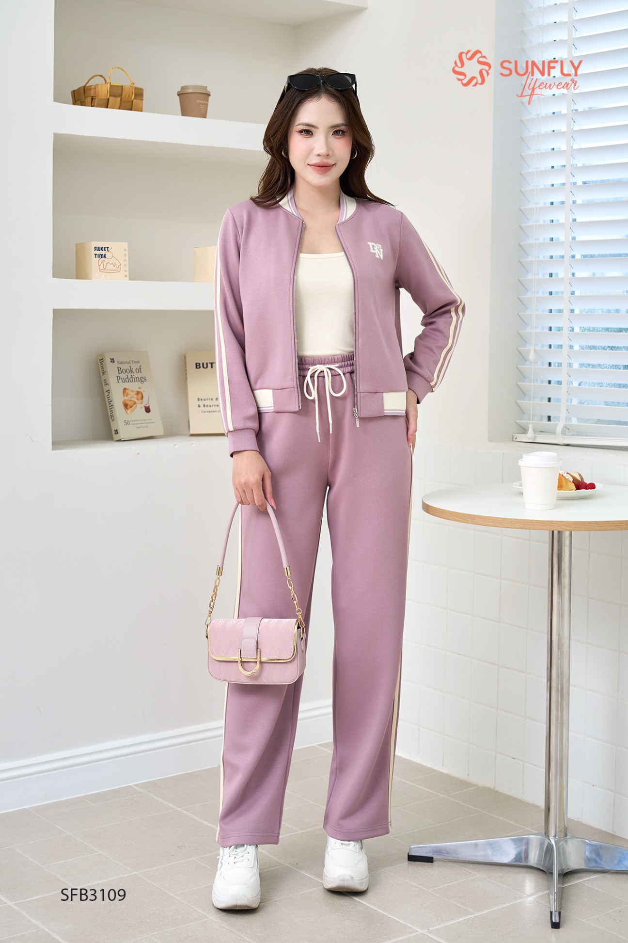 Set 3 ponte áo dây - áo khoác - quần suông dài SFB3109 L tím lilac