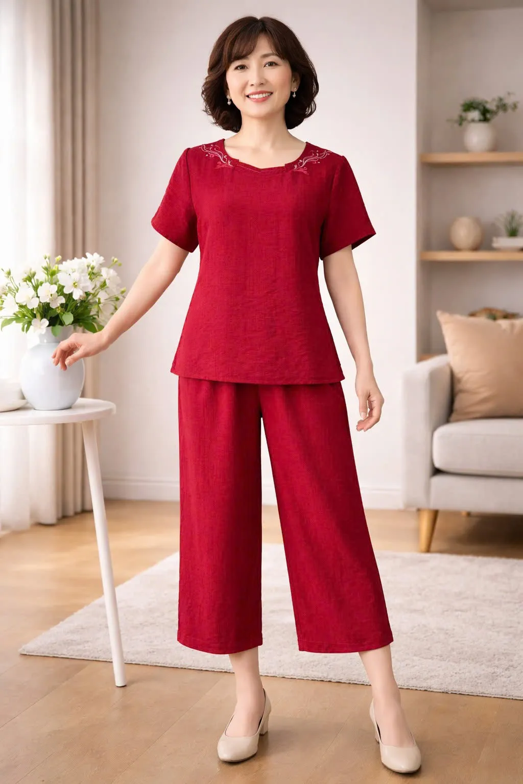 Đồ bộ mặc nhà nữ linen áo cộc quần ngố SP2265