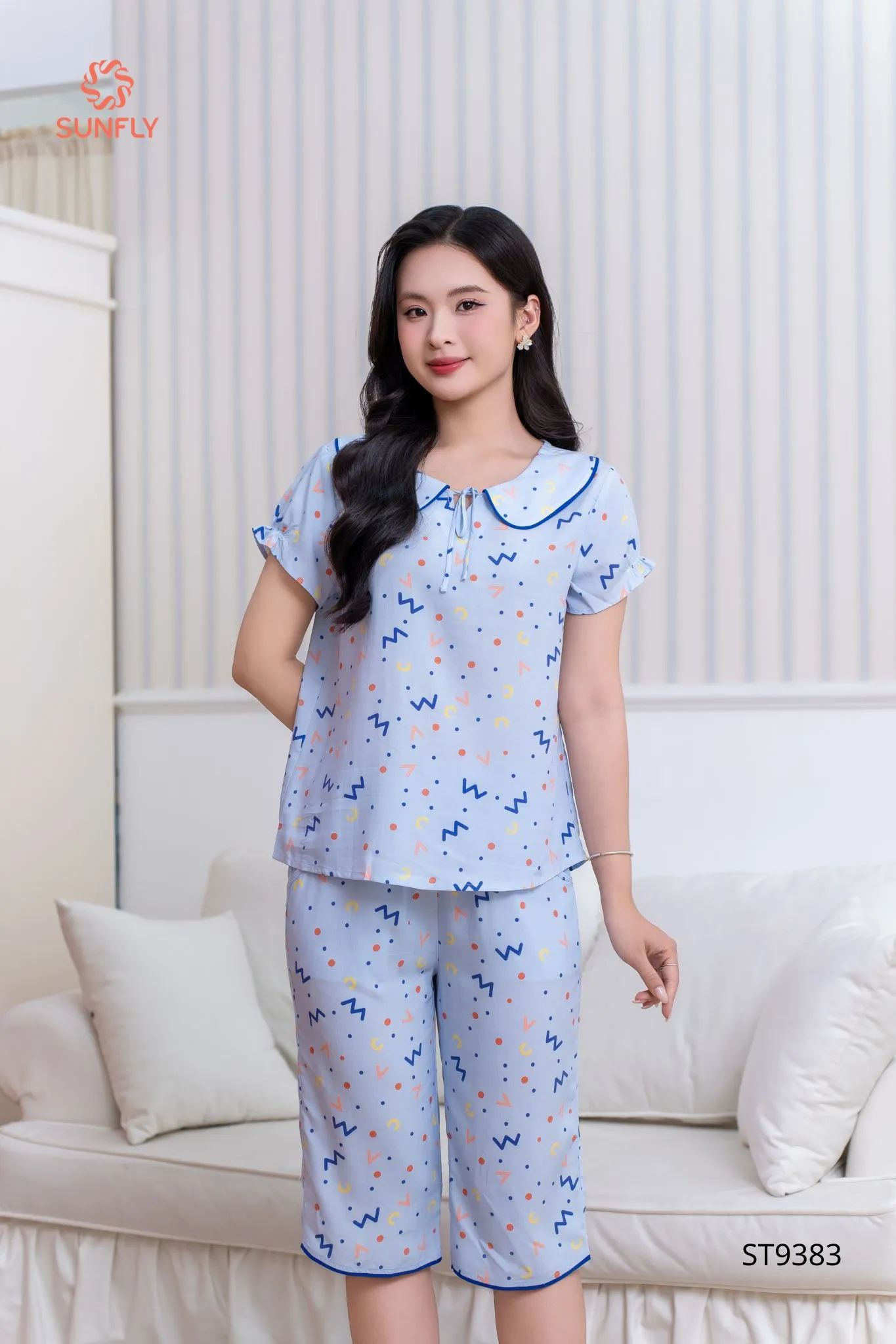 Đồ bộ mặc nhà nữ lanh áo cộc quần ngố ST9383