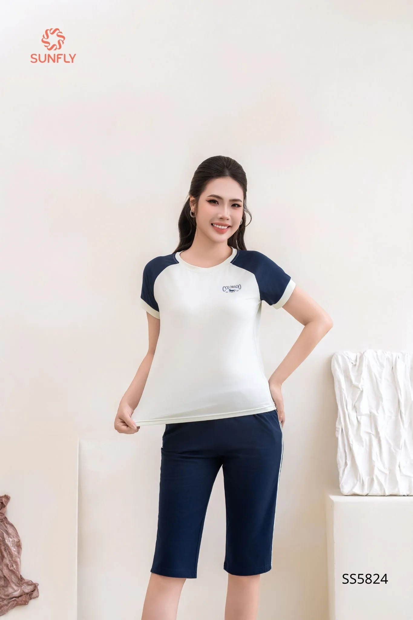 Bộ thể thao nữ cotton compact áo cộc quần ngố SS5824