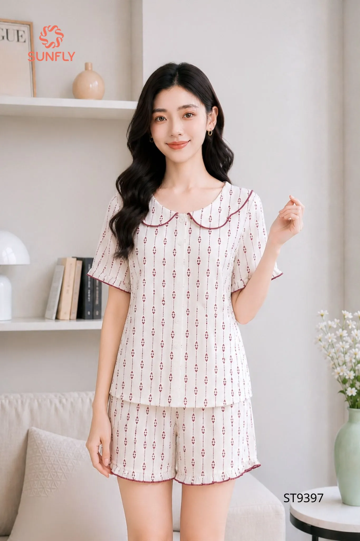Bộ pijama nữ đũi áo cộc quần sooc ST9397