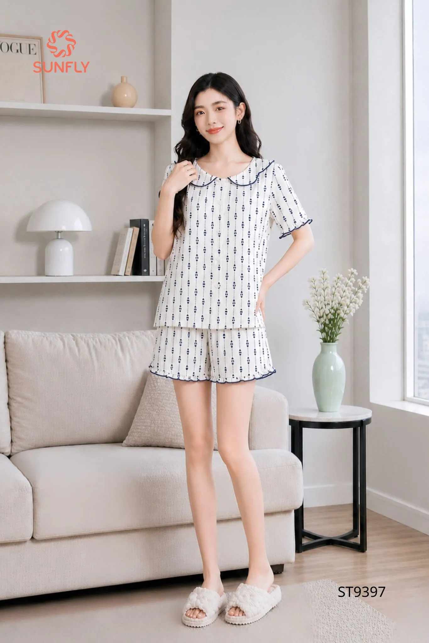 Bộ pijama nữ đũi áo cộc quần sooc ST9397 L ht tim đen