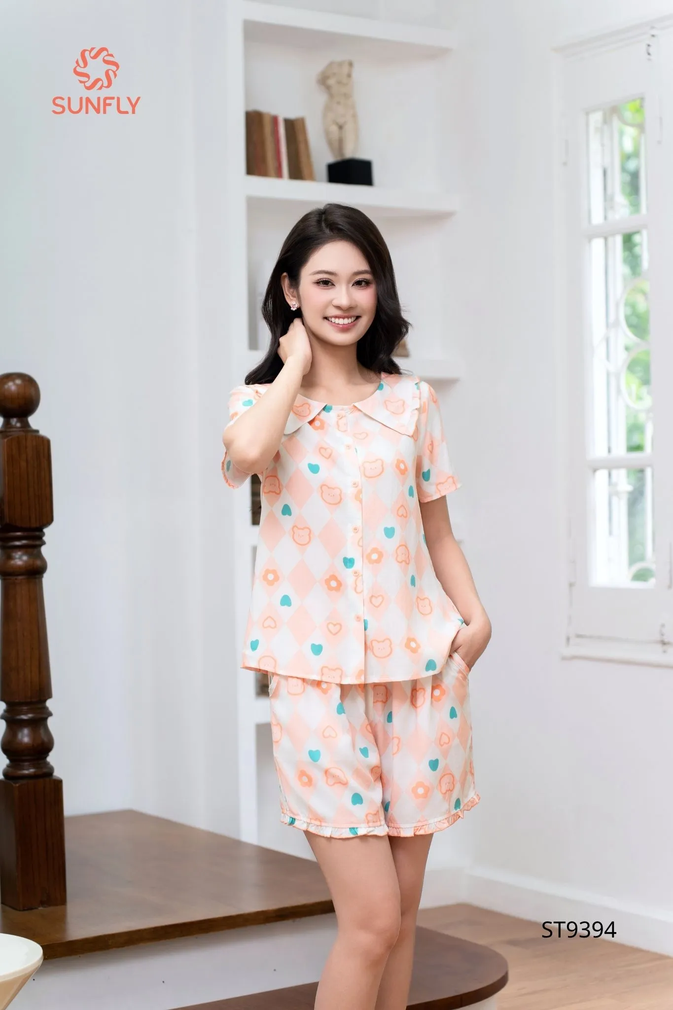 Bộ pijama nữ lanh áo cộc quần sooc ST9394