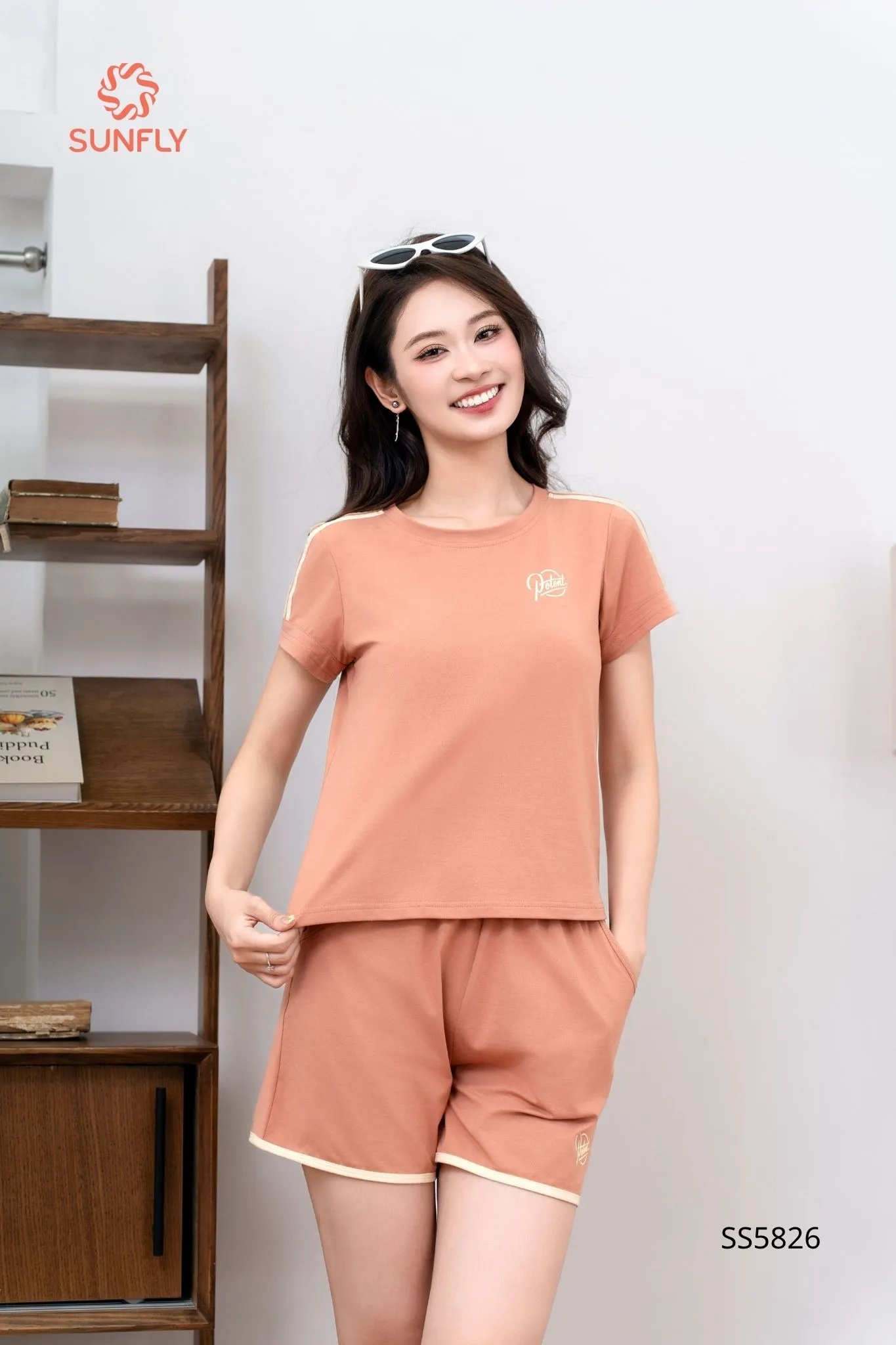 Bộ thể thao nữ cotton compact áo cộc quần sooc SS5826 XL nâu mocha