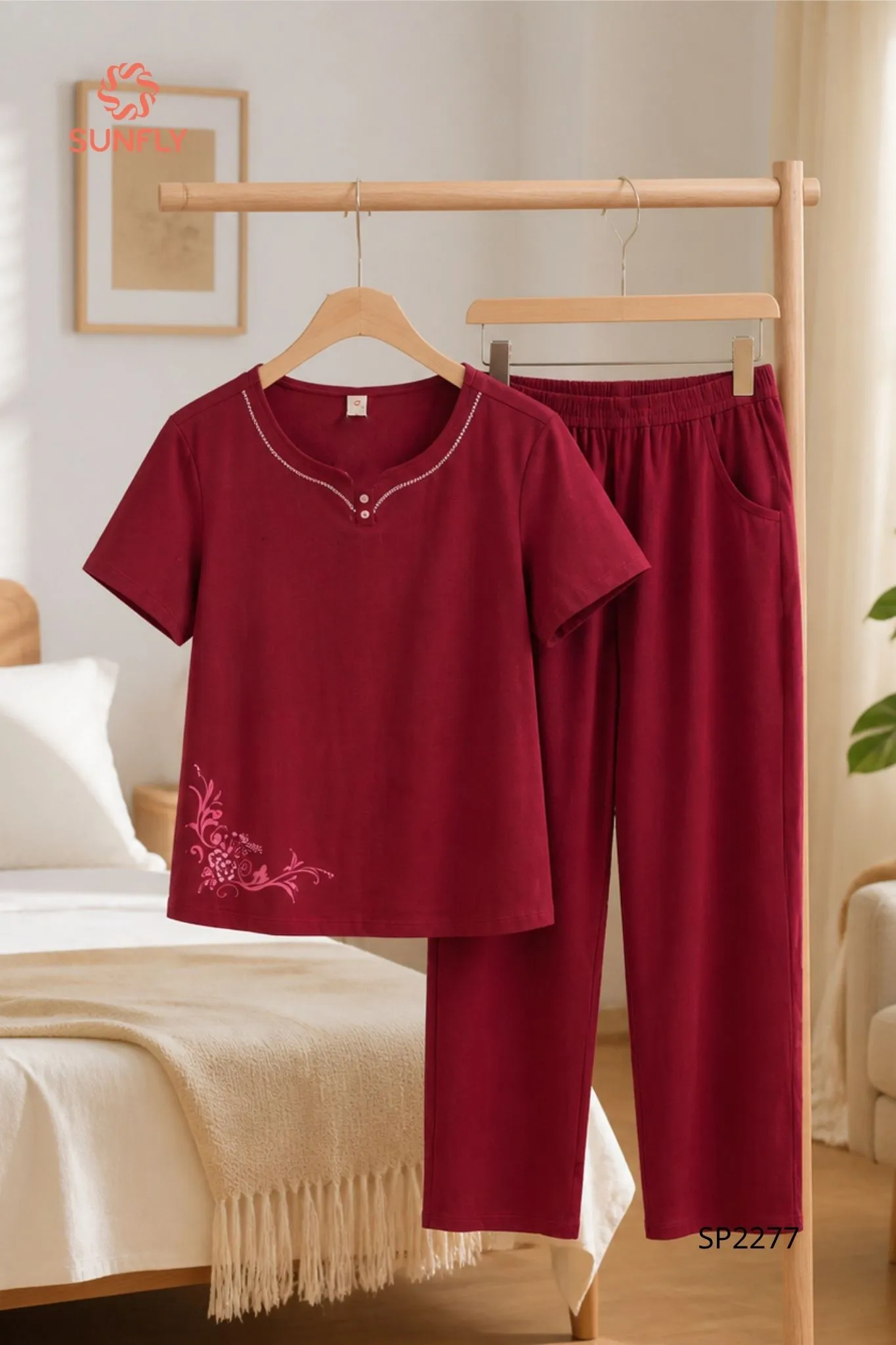 Đồ bộ mặc nhà nữ cotton compact áo cộc quần dài SP2277