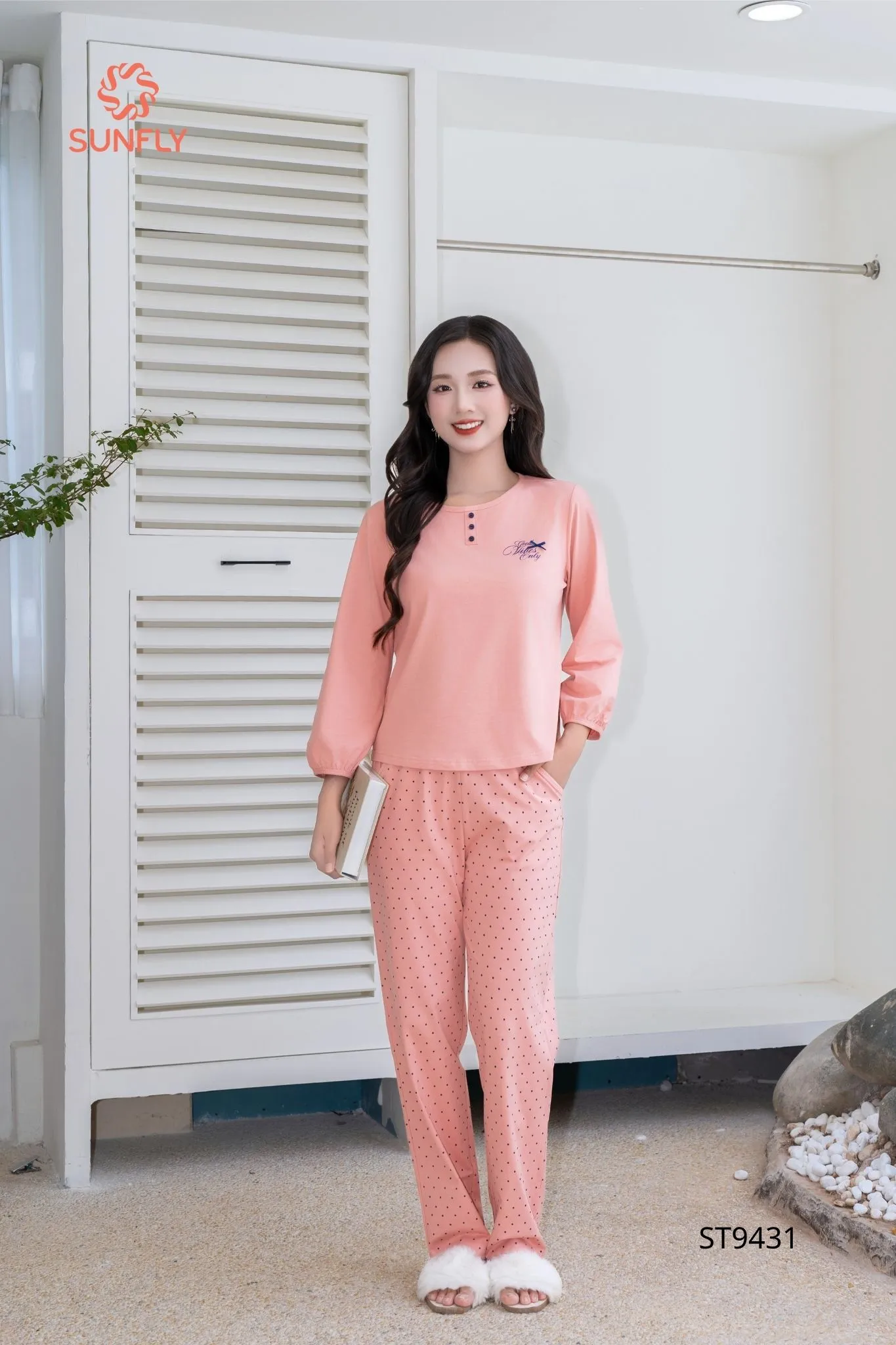 Đồ bộ mặc nhà nữ cotton compact áo tay lỡ quần dài ST9431