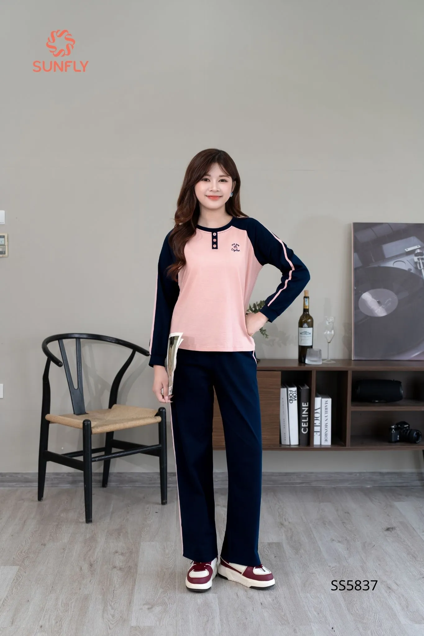 Bộ thể thao nữ cotton compact áo dài quần dài SS5837
