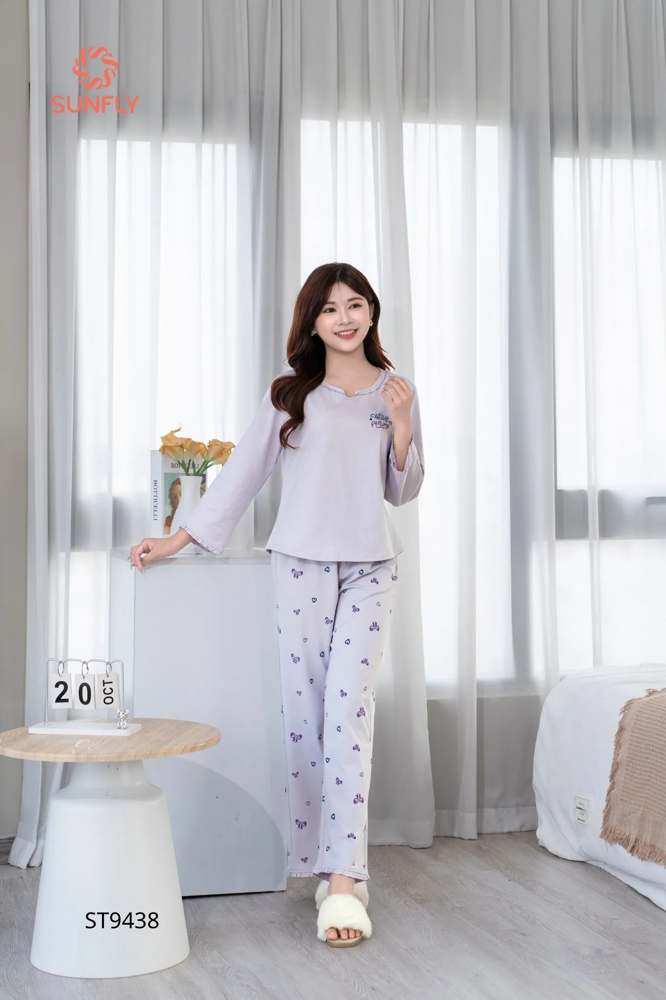 Đồ bộ mặc nhà nữ cotton compact áo tay lỡ quần dài ST9438