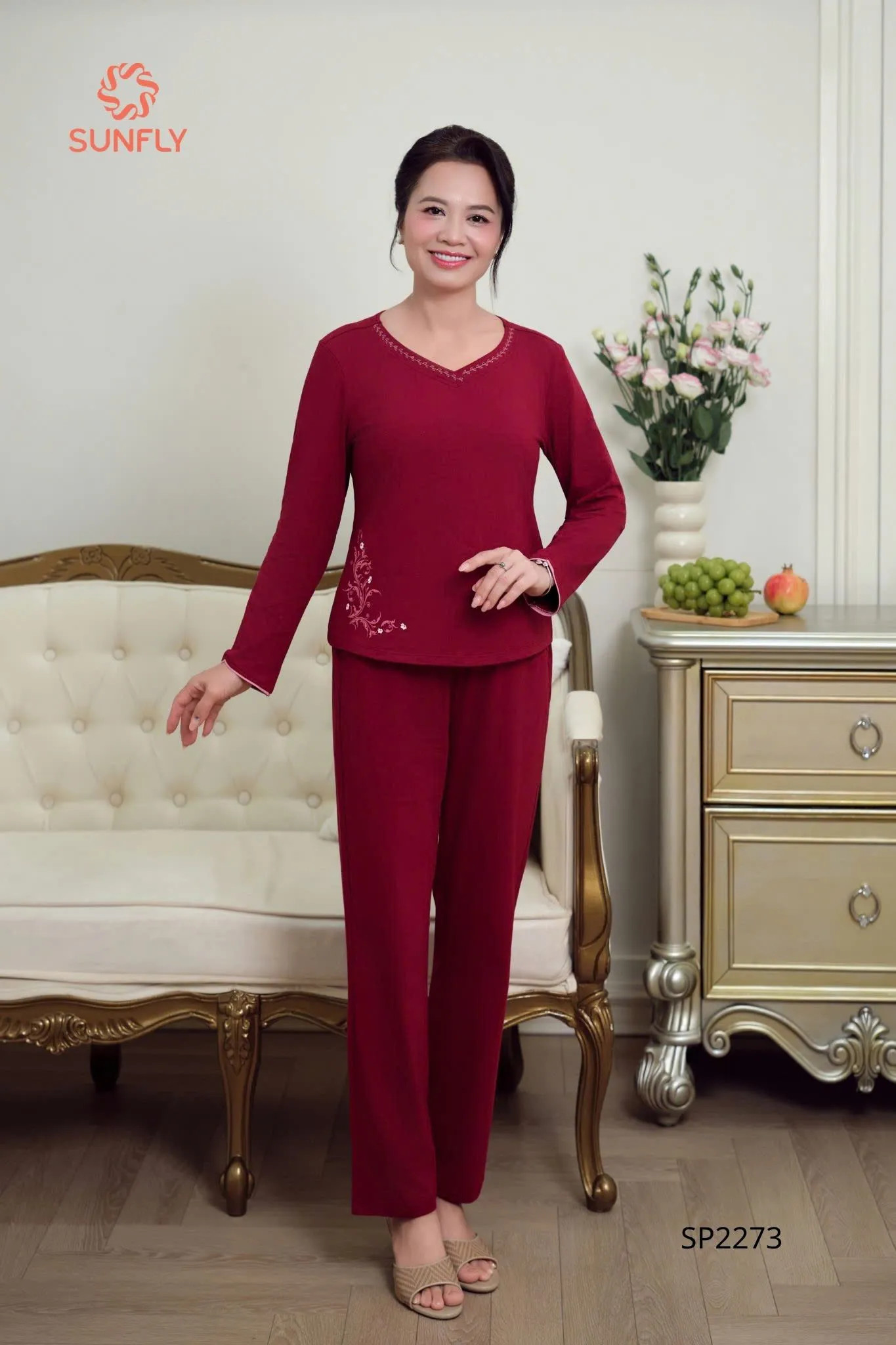 Đồ bộ mặc nhà nữ cotton compact áo dài quần dài SP2273