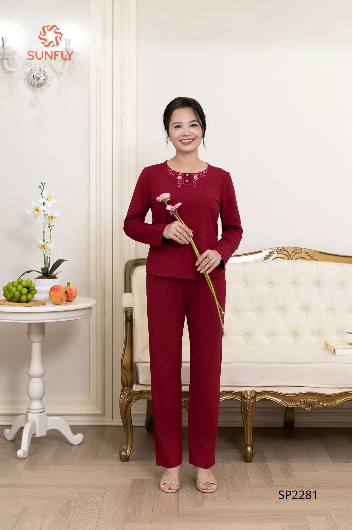 Đồ bộ mặc nhà nữ cotton compact áo dài quần dài SP2281