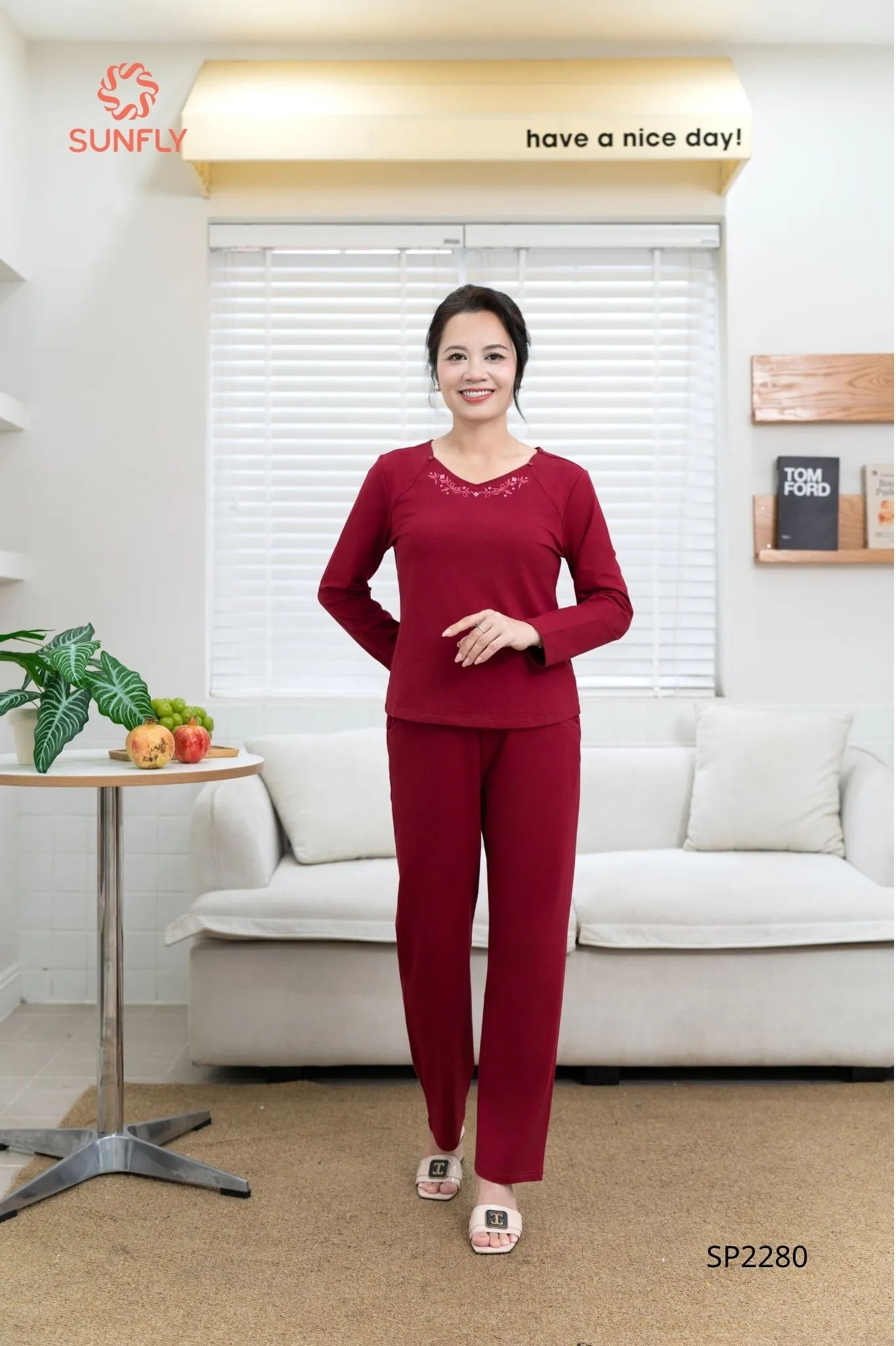 Đồ bộ mặc nhà nữ cotton áo dài quần dài SP2280