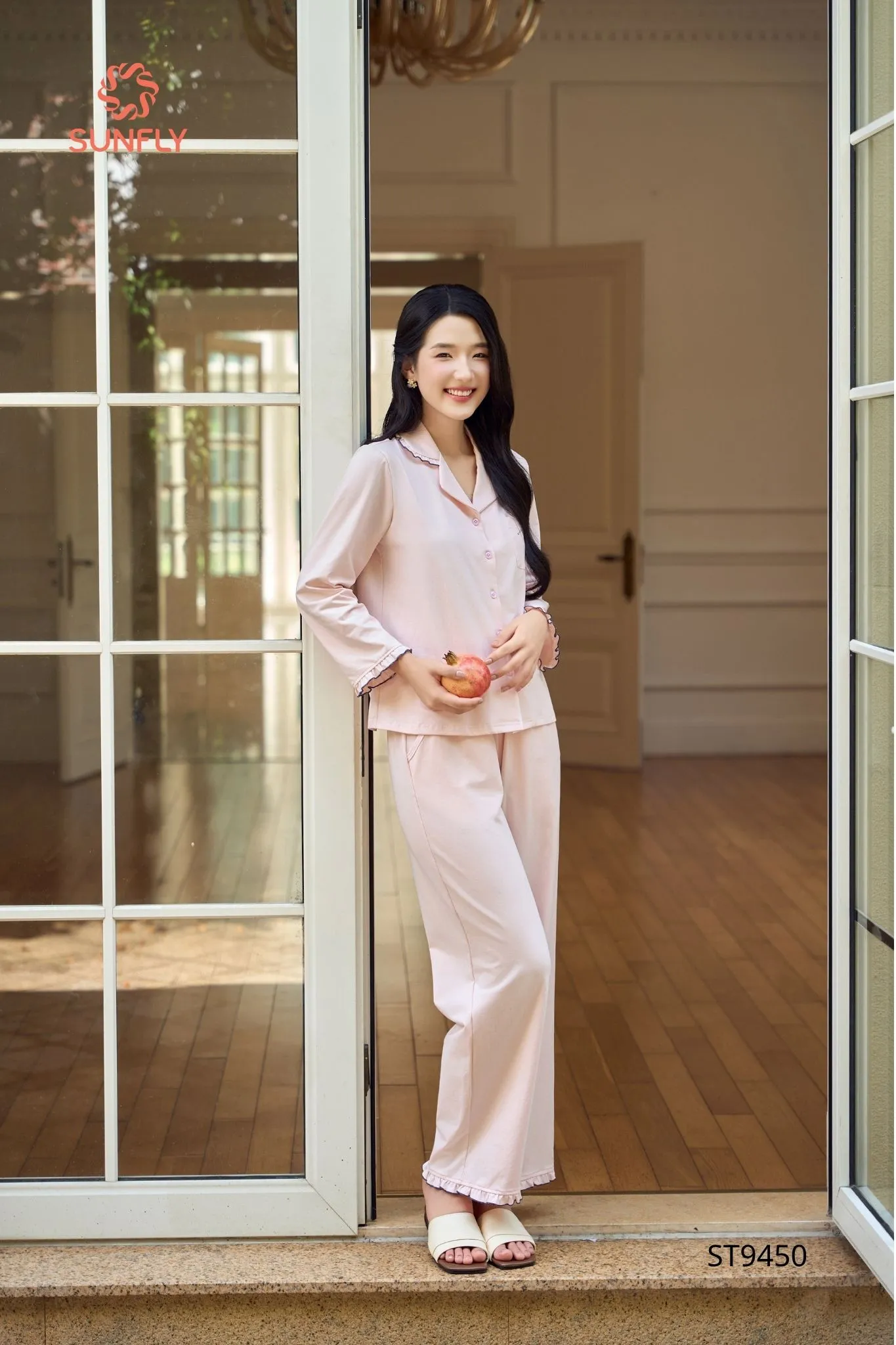 Bộ pijama nữ cotton compact áo dài quần dài ST9450