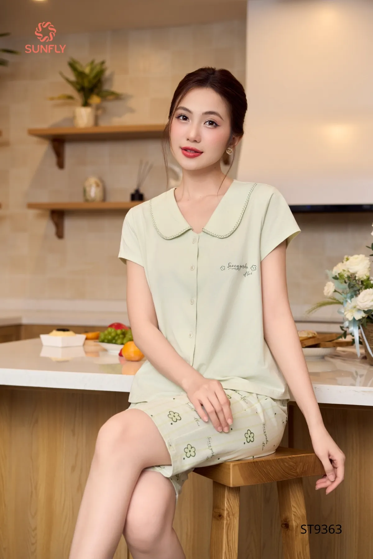Bộ pijama nữ cotton USA áo cộc quần ngố ST9363