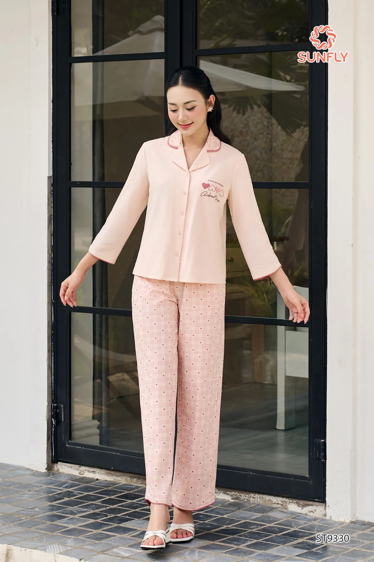 Bộ pijama nữ cotton compact áo tay lỡ quần dài ST9330