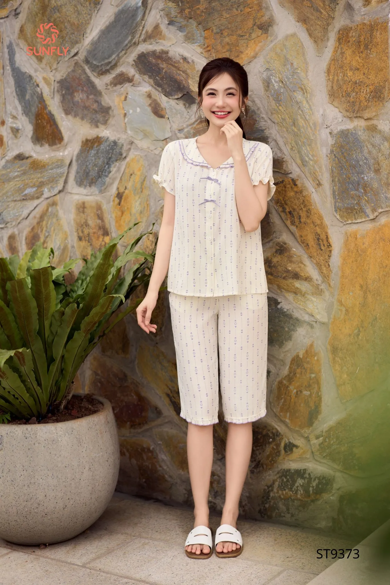 Bộ pijama nữ đũi ht độc quyền áo cộc quần ngố ST9373
