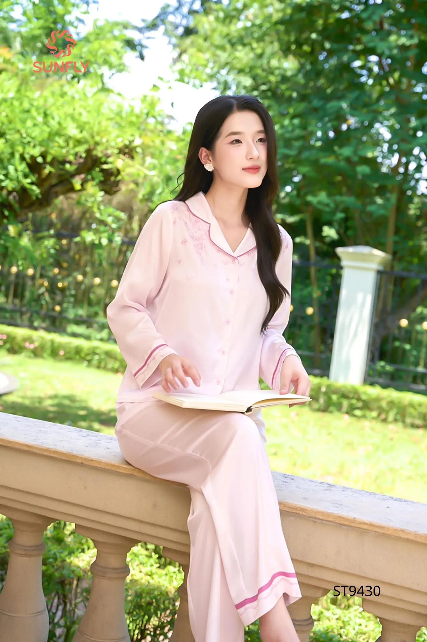 Bộ pijama nữ lụa latin áo dài quần dài ST9430