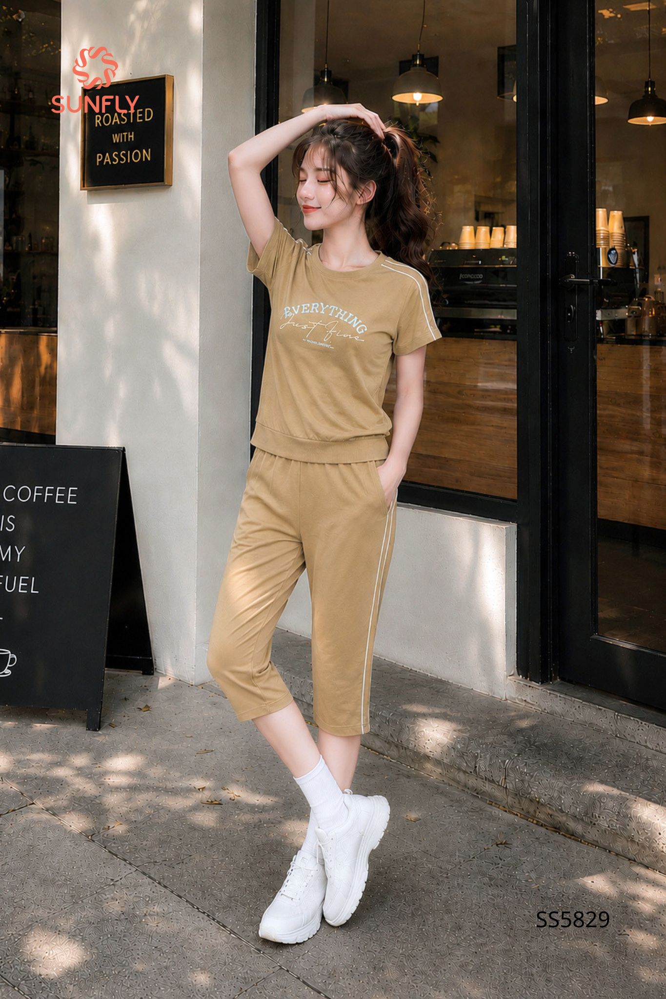 Bộ thể thao nữ cotton compact áo cộc quần ngố SS5829 M tảo biển