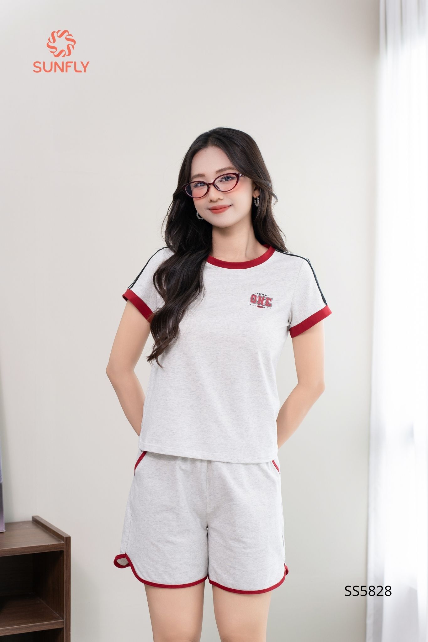 Bộ thể thao nữ cotton compact áo cộc quần sooc SS5828 XL xám tiêu