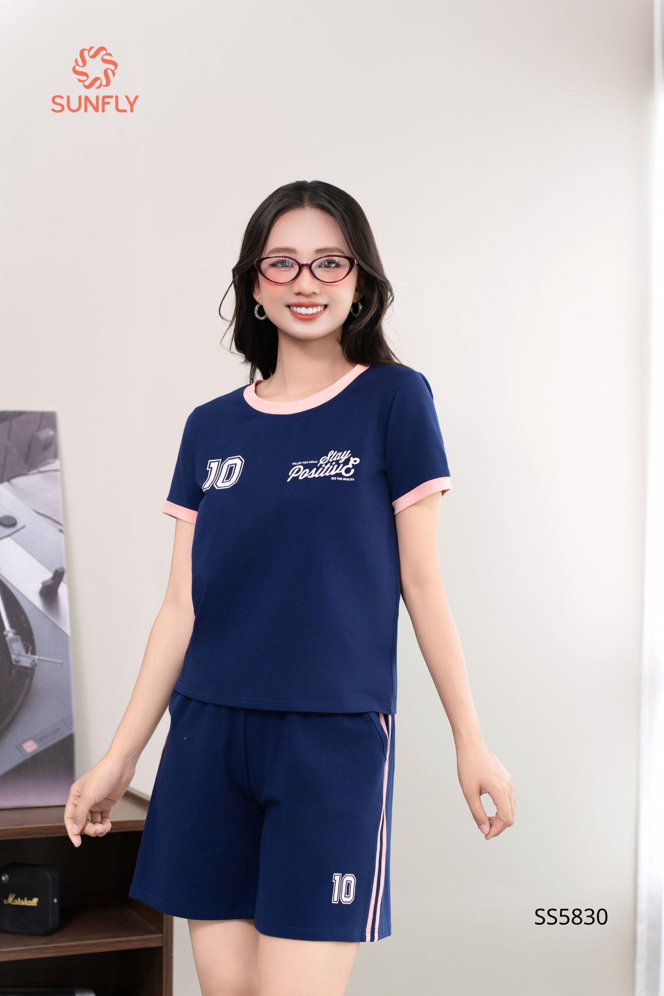 Bộ thể thao nữ cotton compact áo cộc quần sooc SS5830 XL xanh tím than