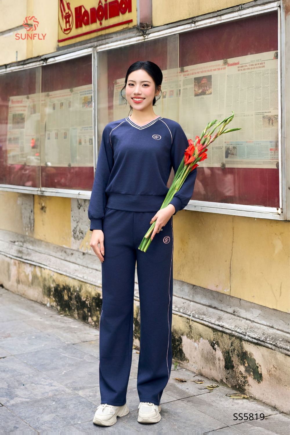 Bộ thể thao nữ poly cotton 2da áo dài quần dài SS5819 XL xanh navy