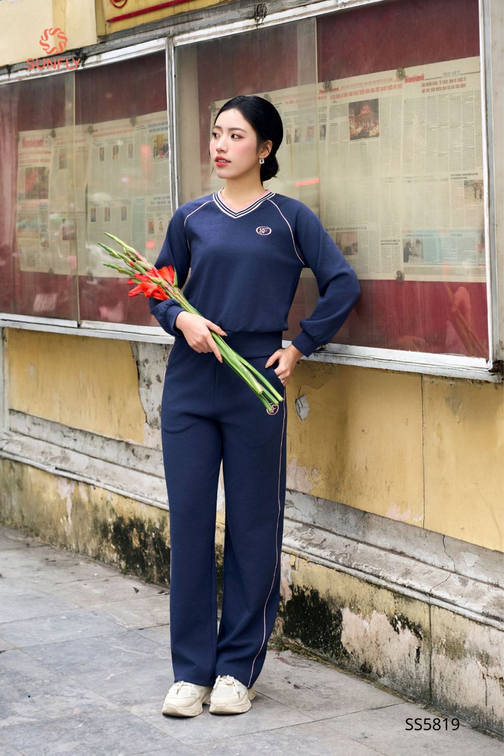 Bộ thể thao nữ poly cotton 2da áo dài quần dài SS5819