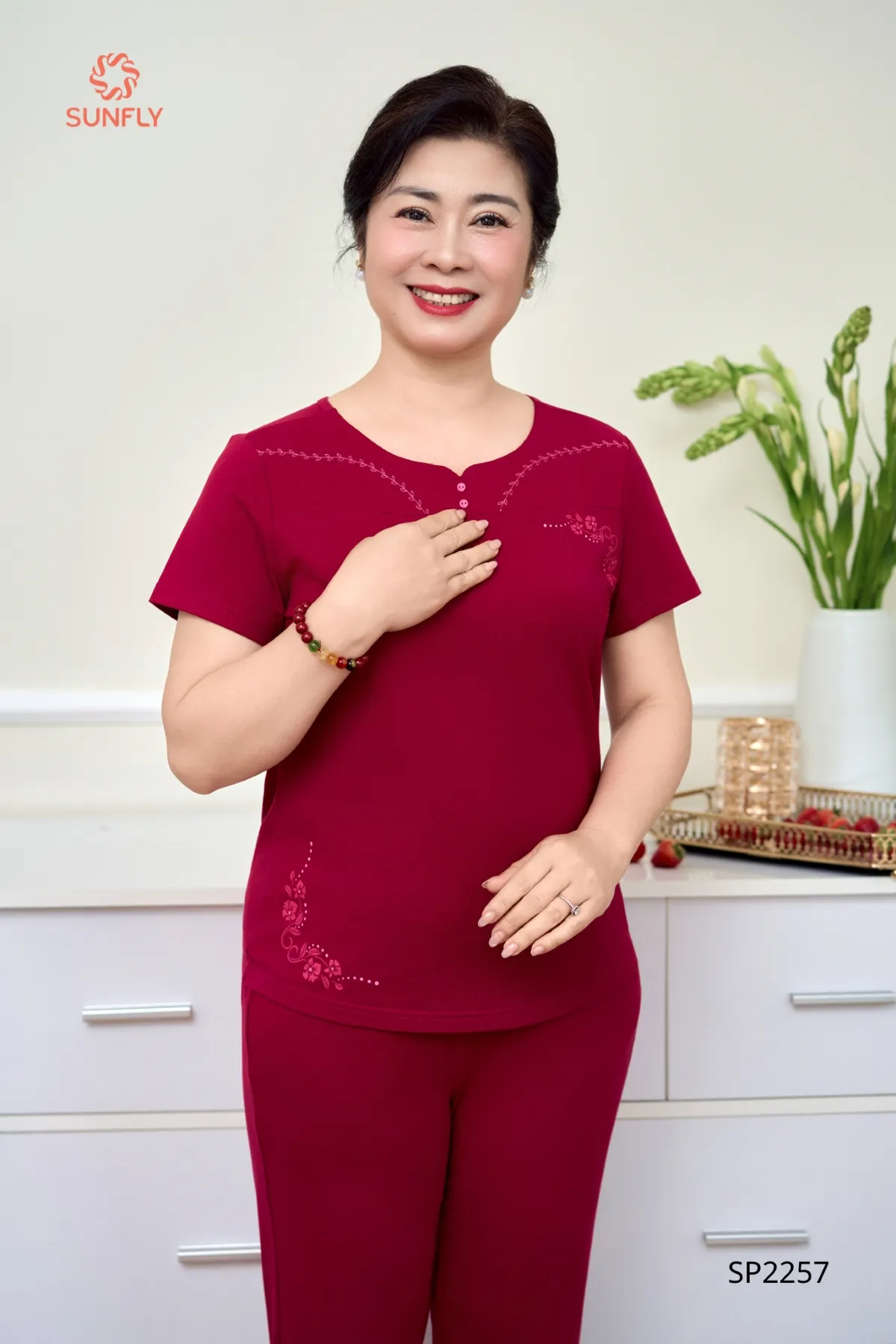 Đồ bộ mặc nhà nữ cotton USA áo cộc quần dài SP2257 XL đỏ rumba