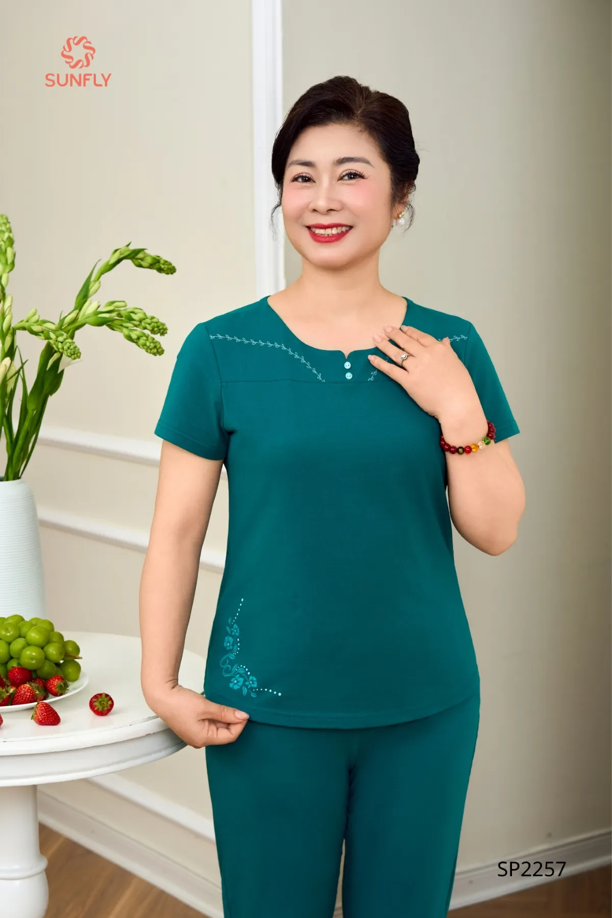 Đồ bộ mặc nhà nữ cotton USA áo cộc quần dài SP2257 XL xanh mòng két