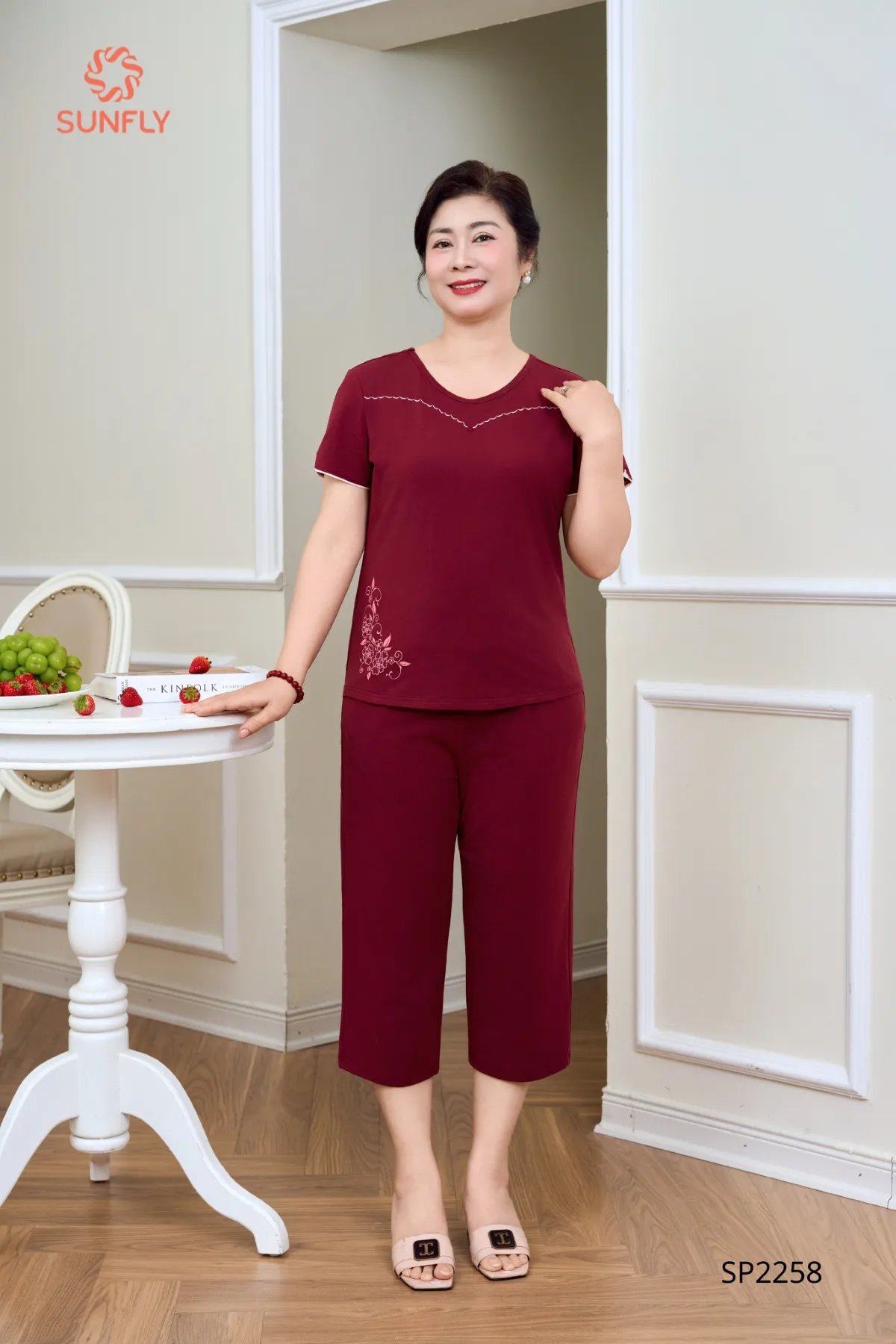 Đồ bộ mặc nhà nữ cotton USA áo cộc quần ngố SP2258 L chocolate
