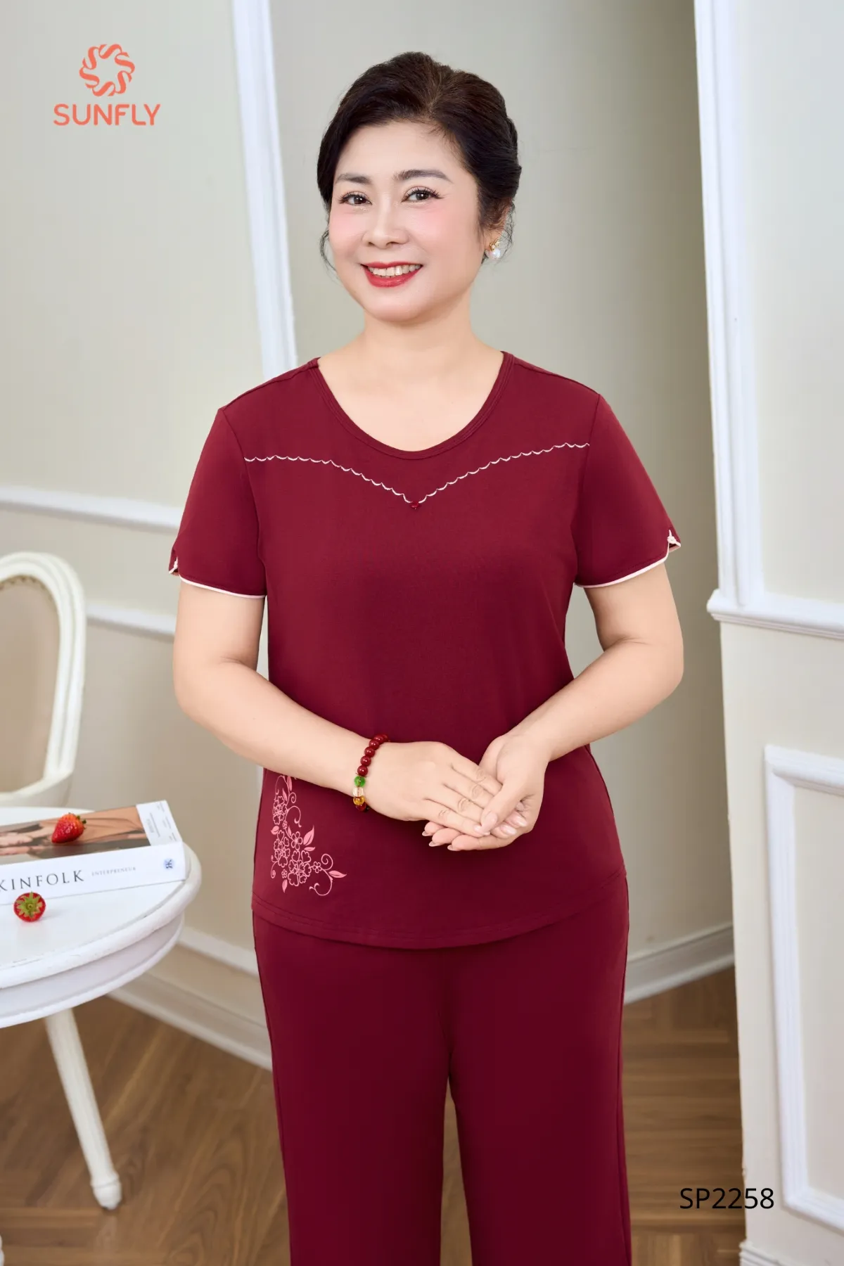 Đồ bộ mặc nhà nữ cotton USA áo cộc quần ngố SP2258 XL chocolate