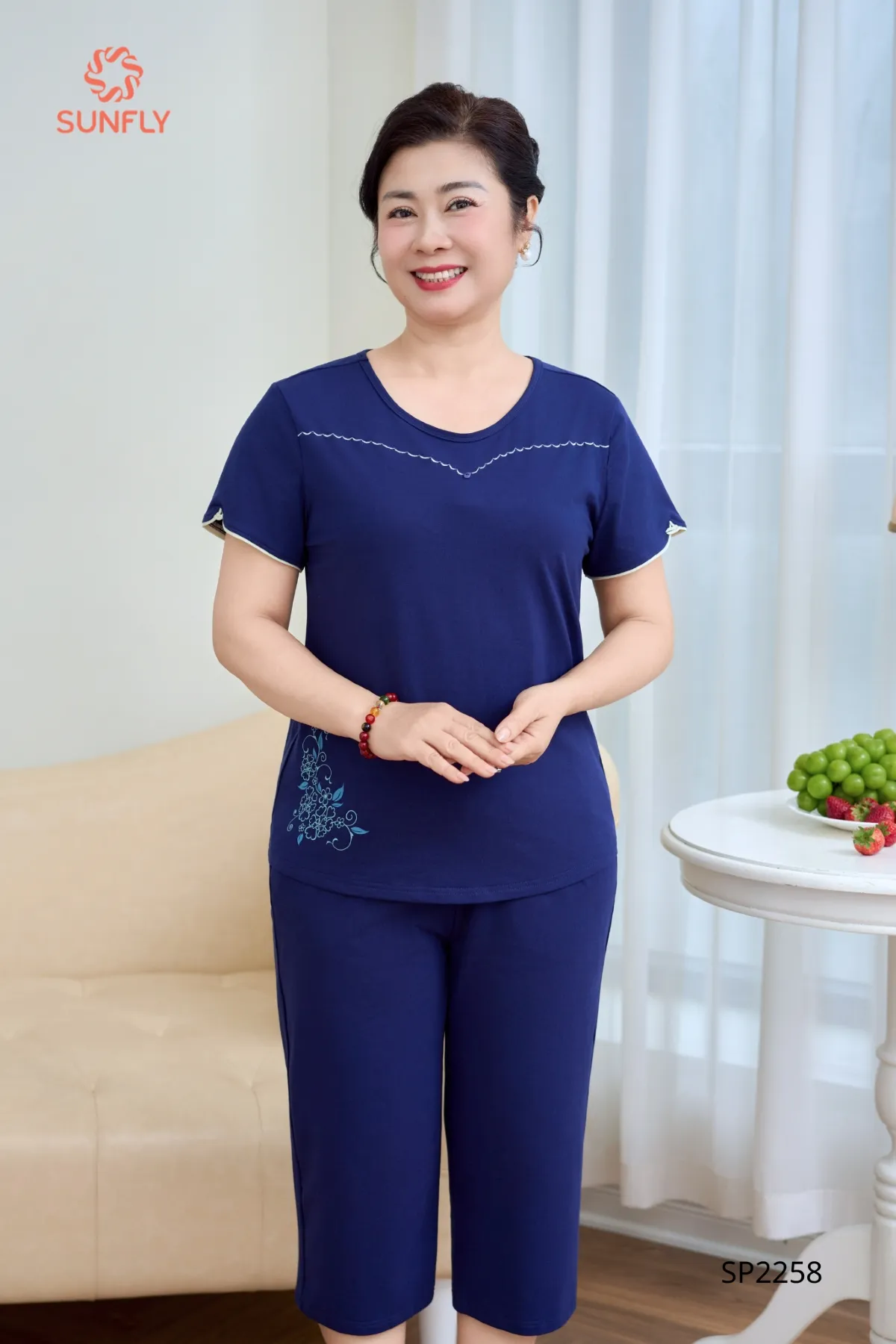 Đồ bộ mặc nhà nữ cotton USA áo cộc quần ngố SP2258 XL xanh tím than