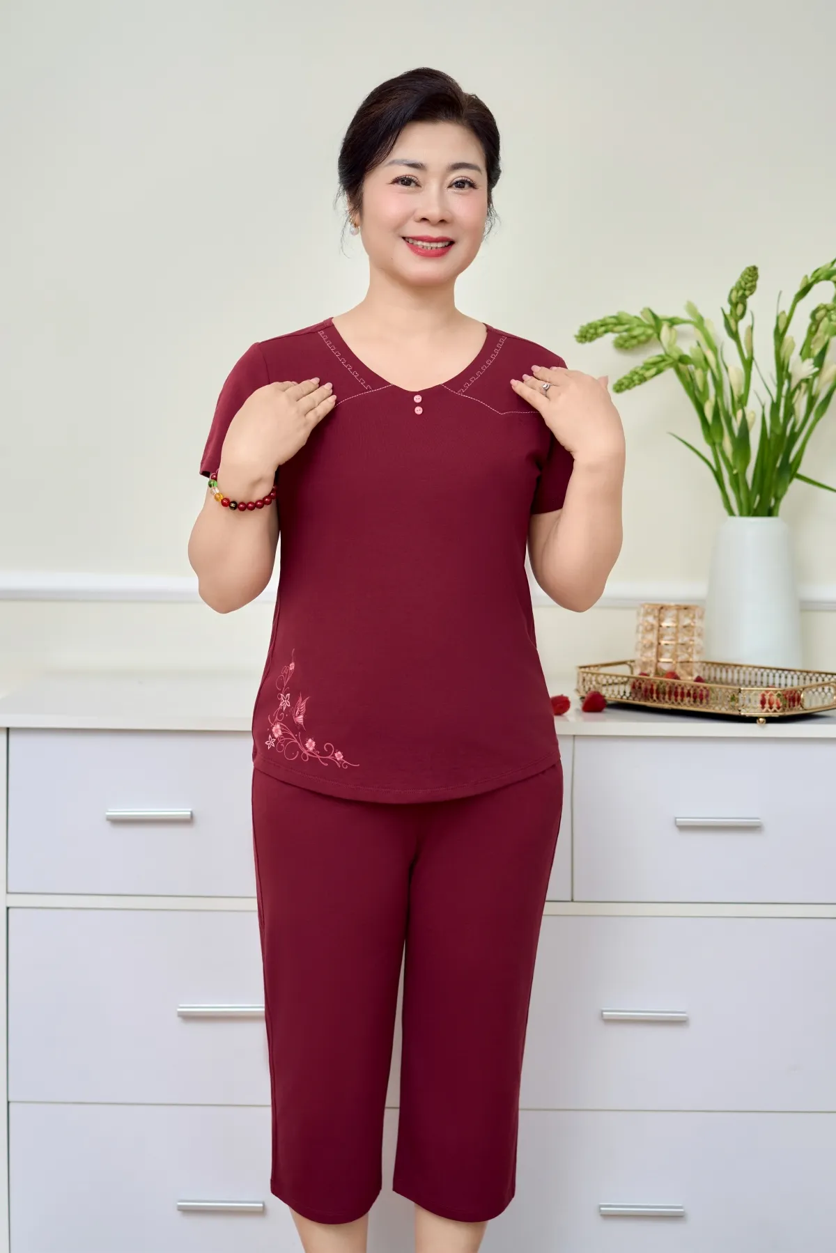 Đồ bộ mặc nhà nữ cotton USA áo cộc quần ngố SP2259 L chocolate